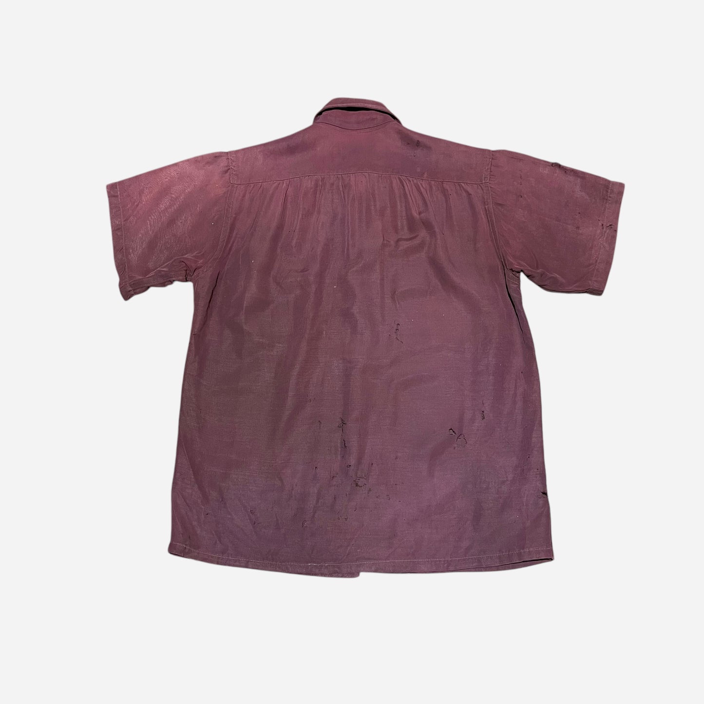 1940s 1950s Red rayon blend open collar shirt (S)