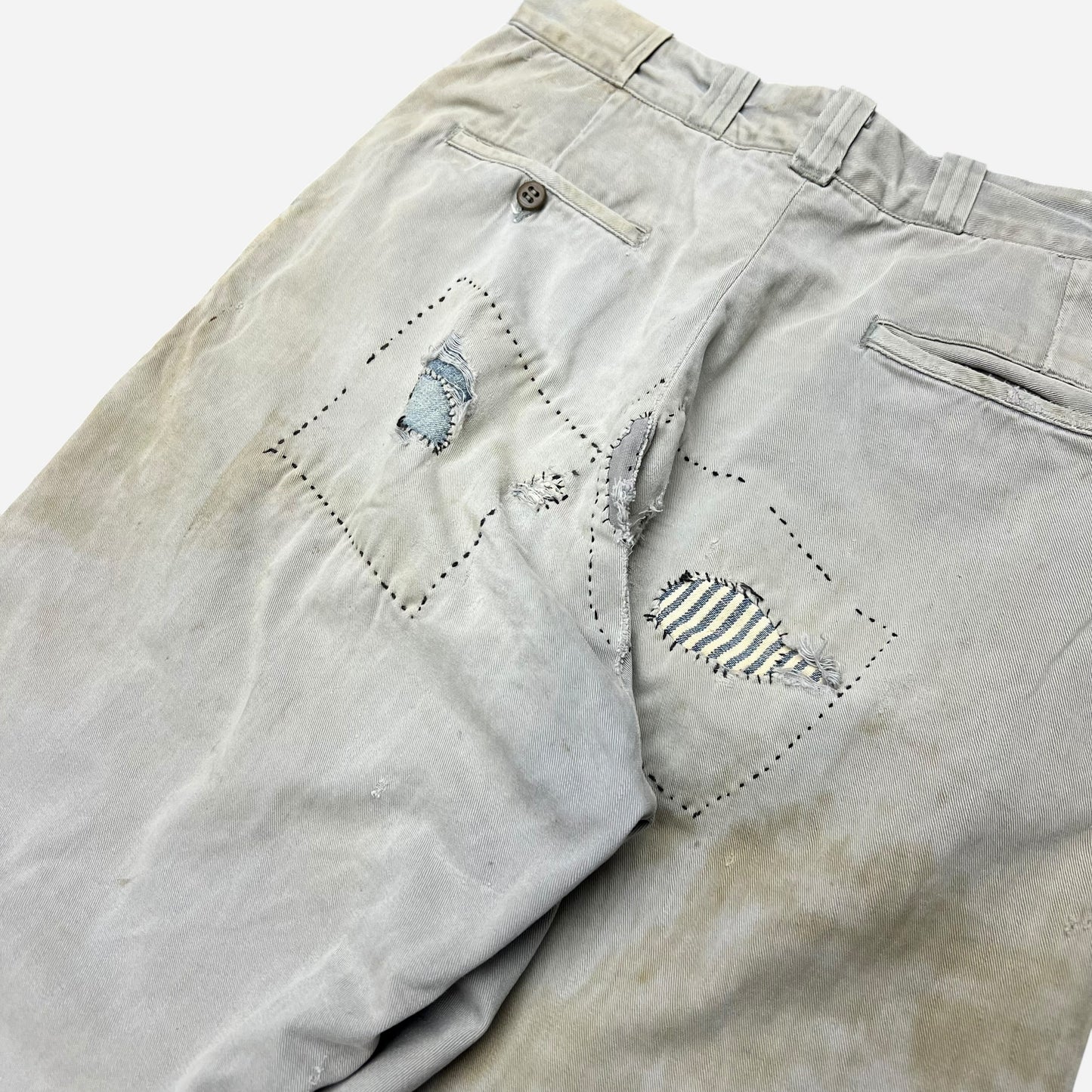 1950s Gray sail cloth repaired chino pants (30w)