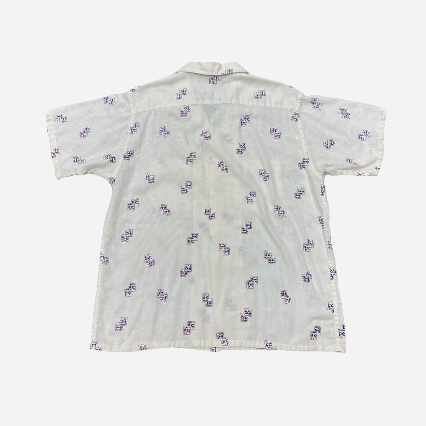 1960s White cotton novelty print loop collar shirt (M)