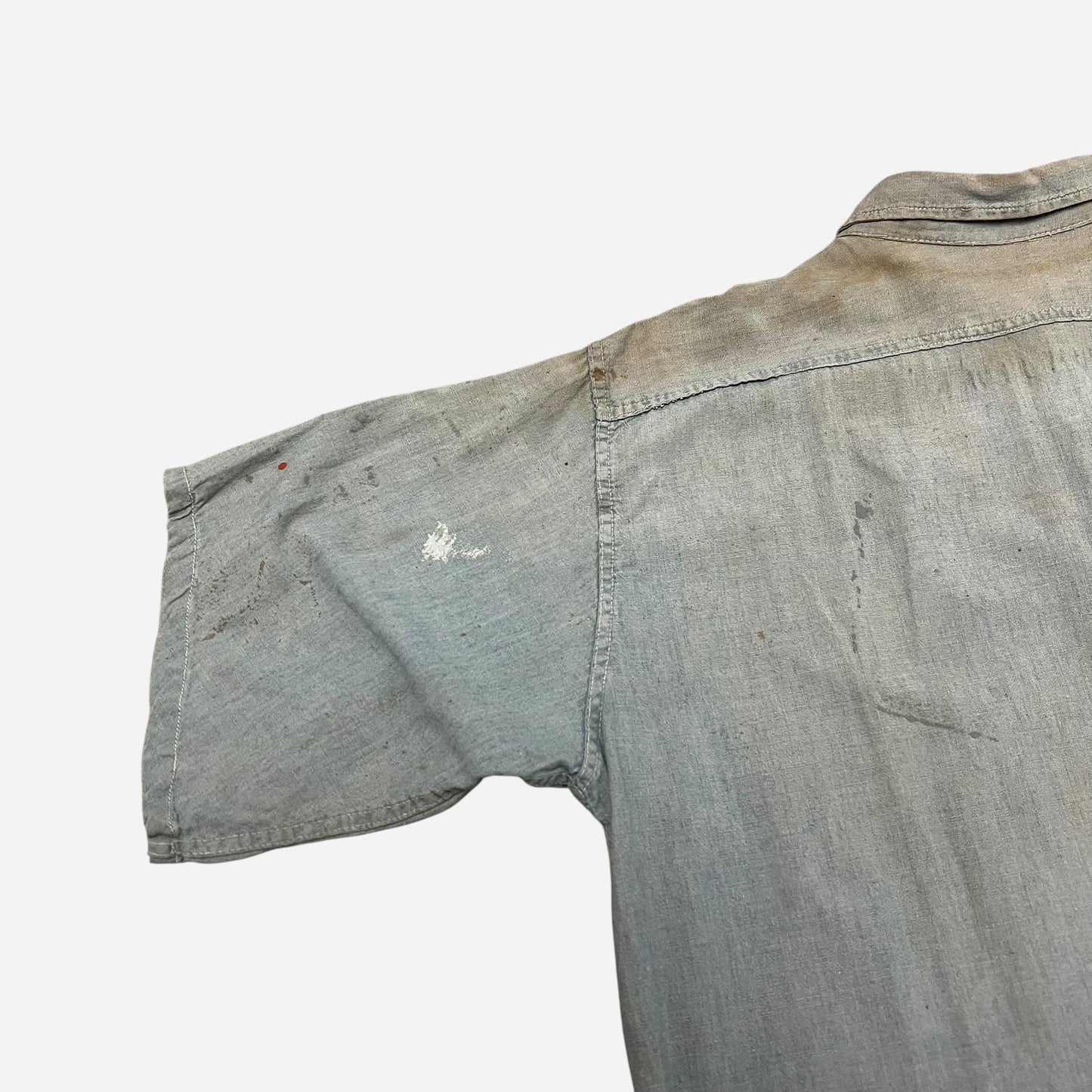 1940s WWII USN stenciled paint splatter chambray shirt (S/M)