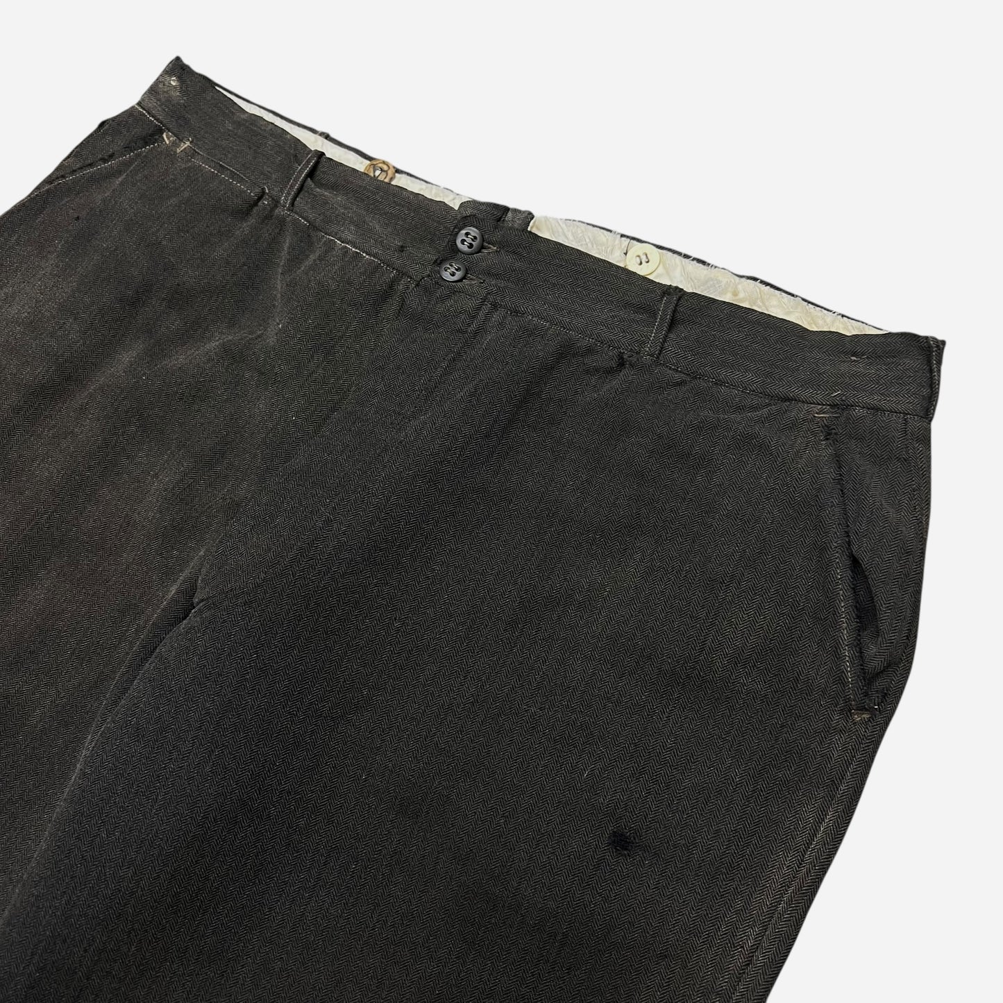1930s NRA gray herringbone wool double button front work pants (38w)