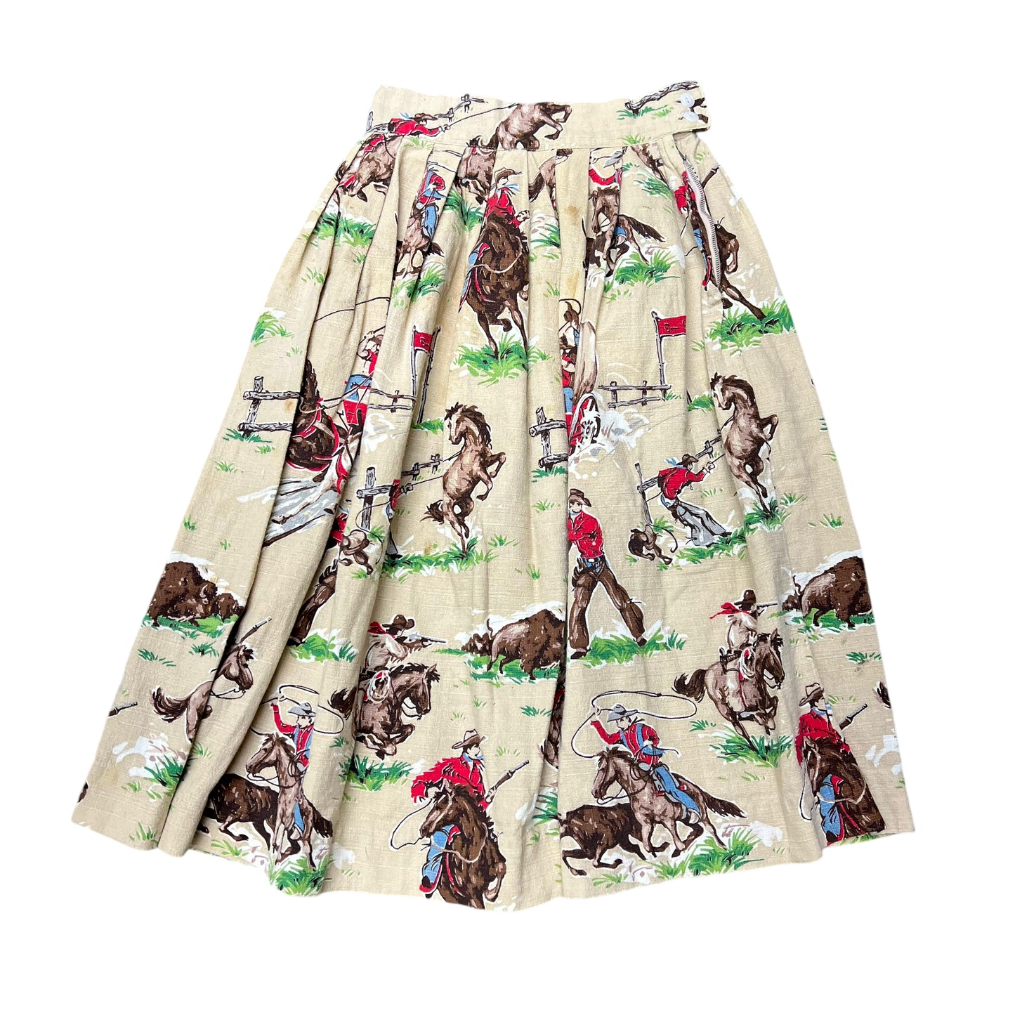 1940s 1950s Cotton cowboy print pleated skirt (25w)
