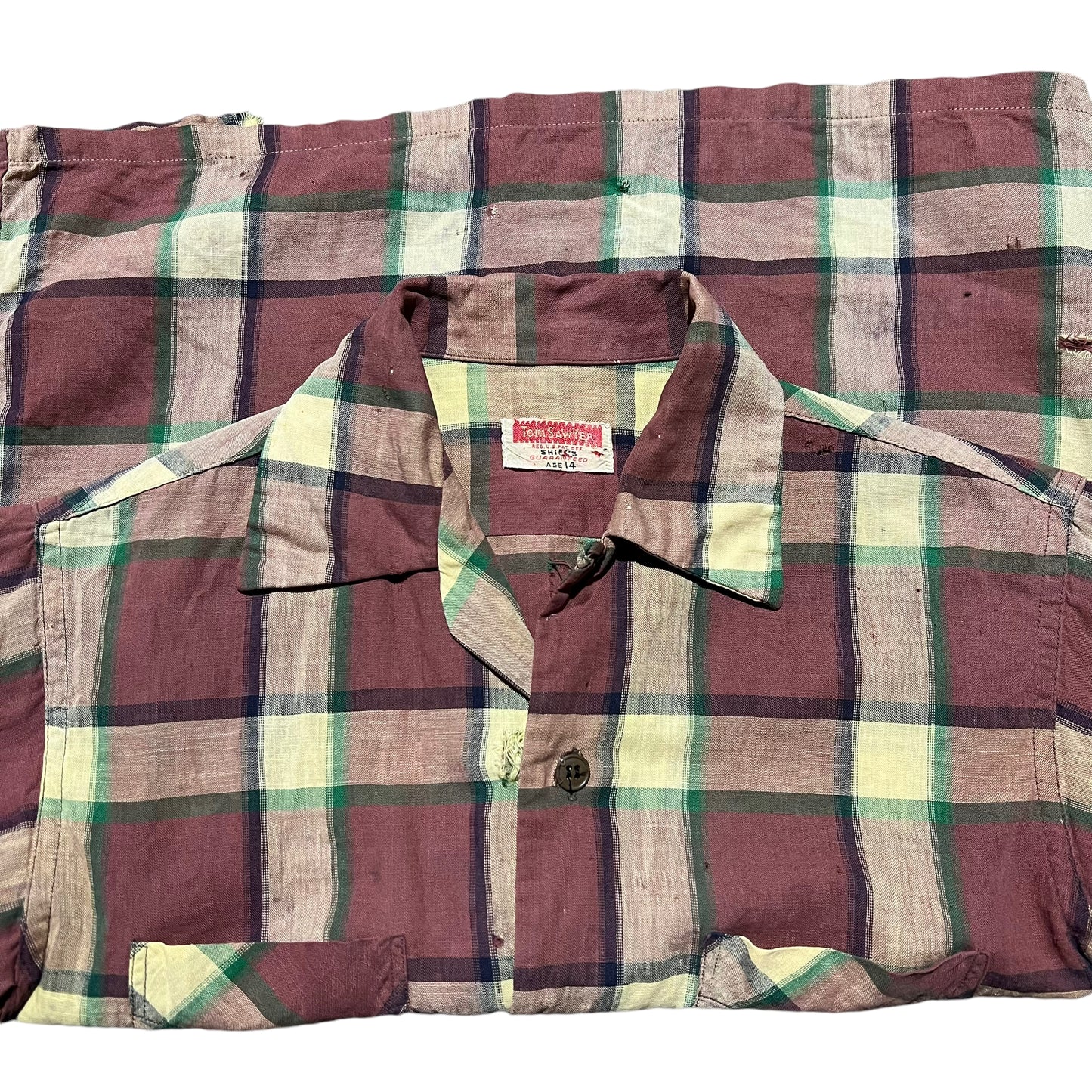 1940s Tom Sawyer cotton plaid loop collar shirt (XS)