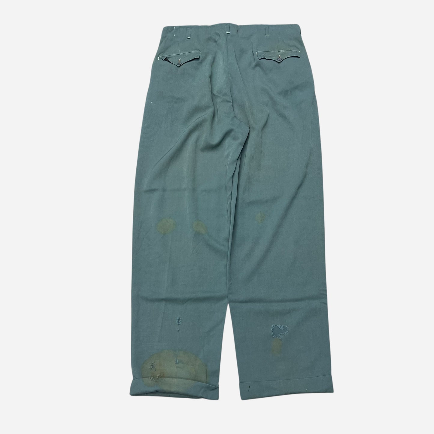 1940s 1950s Green gabardine pleated drop loop pants (34w)