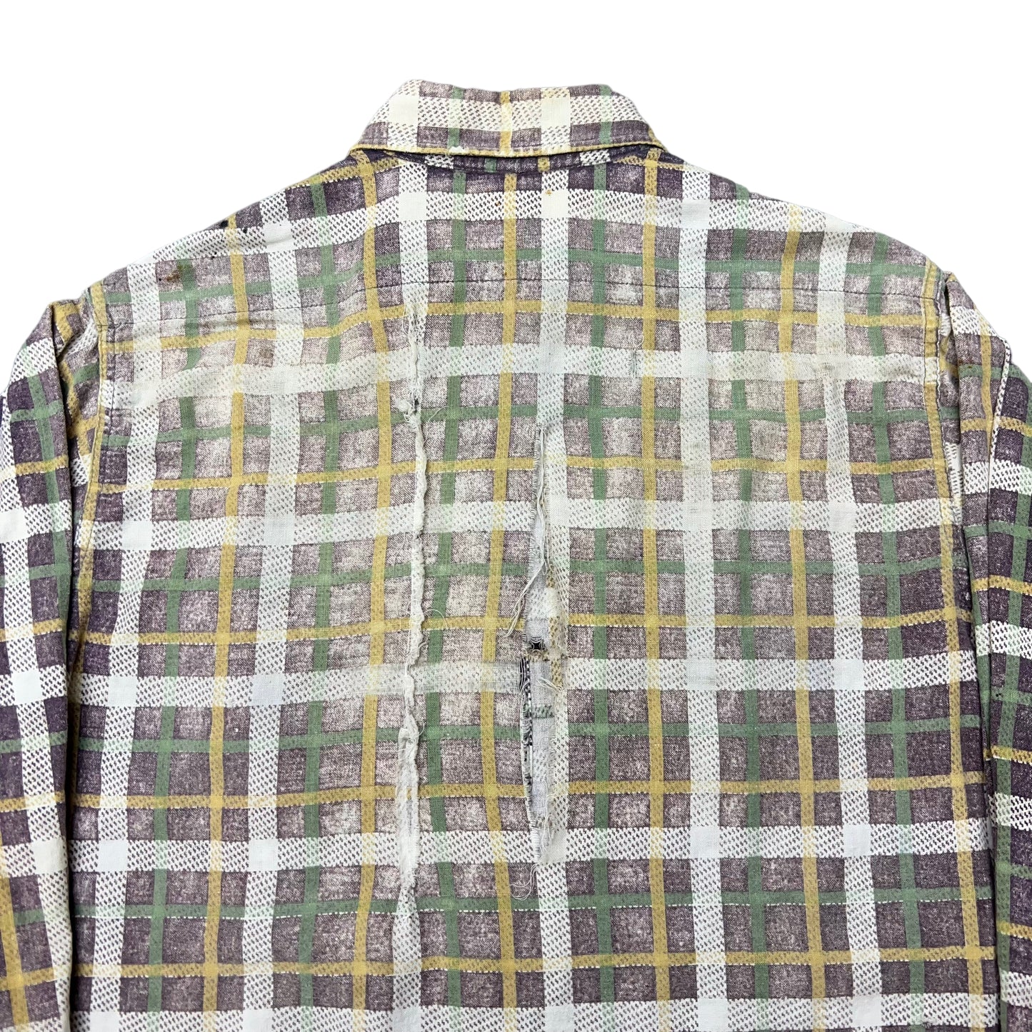 1950s Pennys distressed plaid cotton shirt flannel (M)