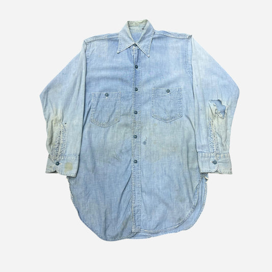 1940s WWII USN chambray shirt farmer worn (M/L)