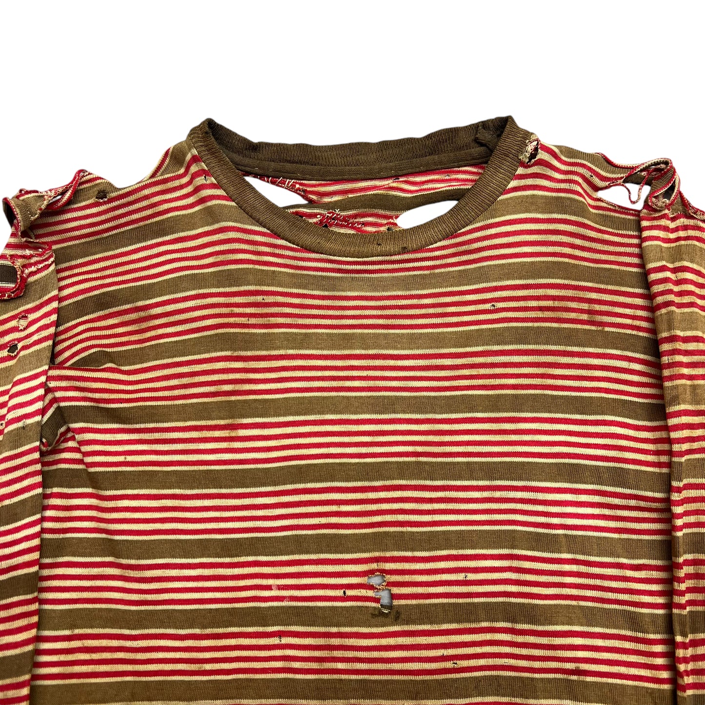 1940s “Freddy Krueger” distressed red striped long sleeve shirt (XXS)