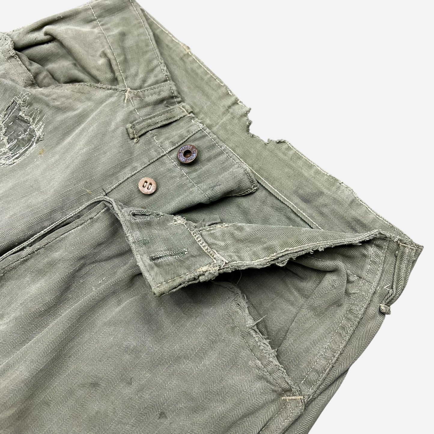 1940s WWII USMC P41 “421” stenciled green hbt pants as is (30w)