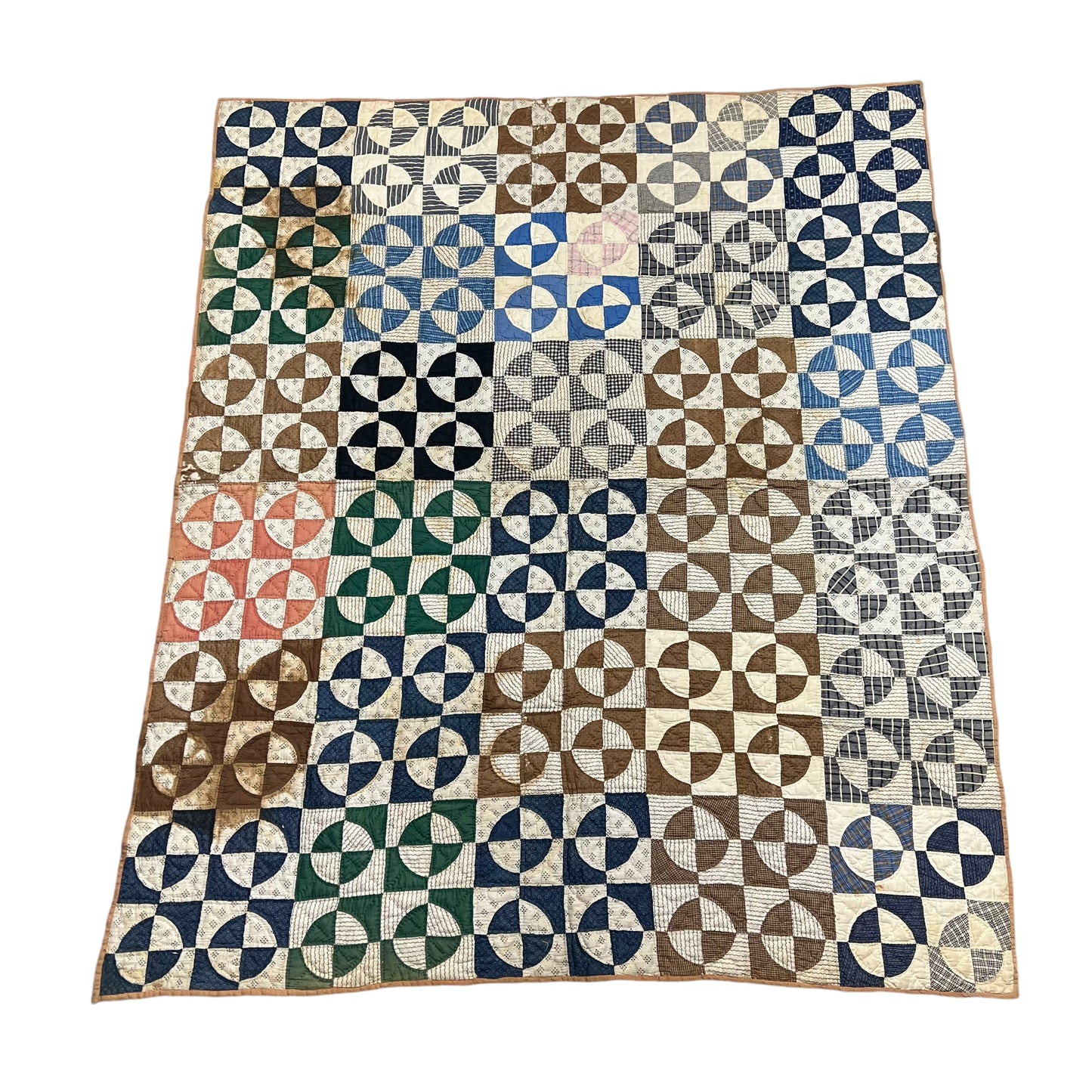 1910s-1930s Calico color block quilt (77”x64”)