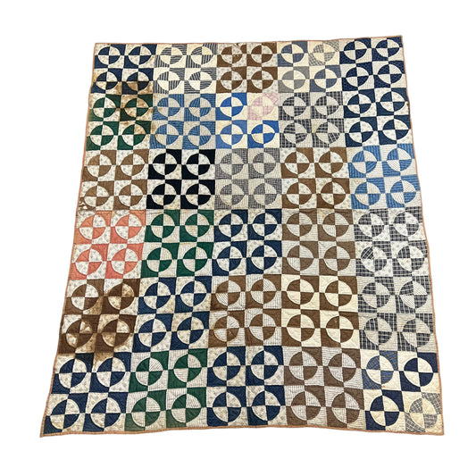 1910s-1930s Calico color block quilt (77”x64”)