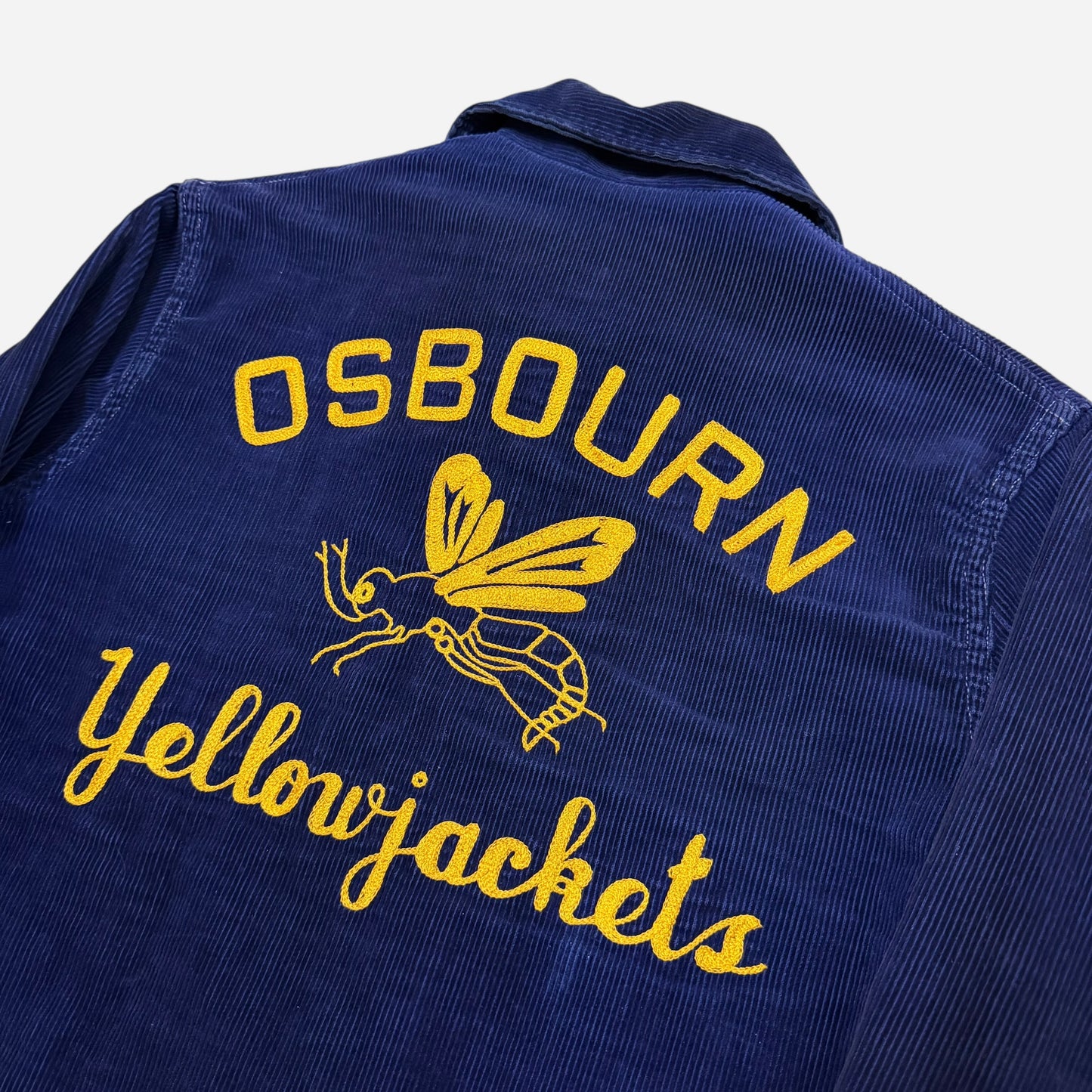 1940s Dark blue corduroy chain stitched cotton plaid lined jacket (M)