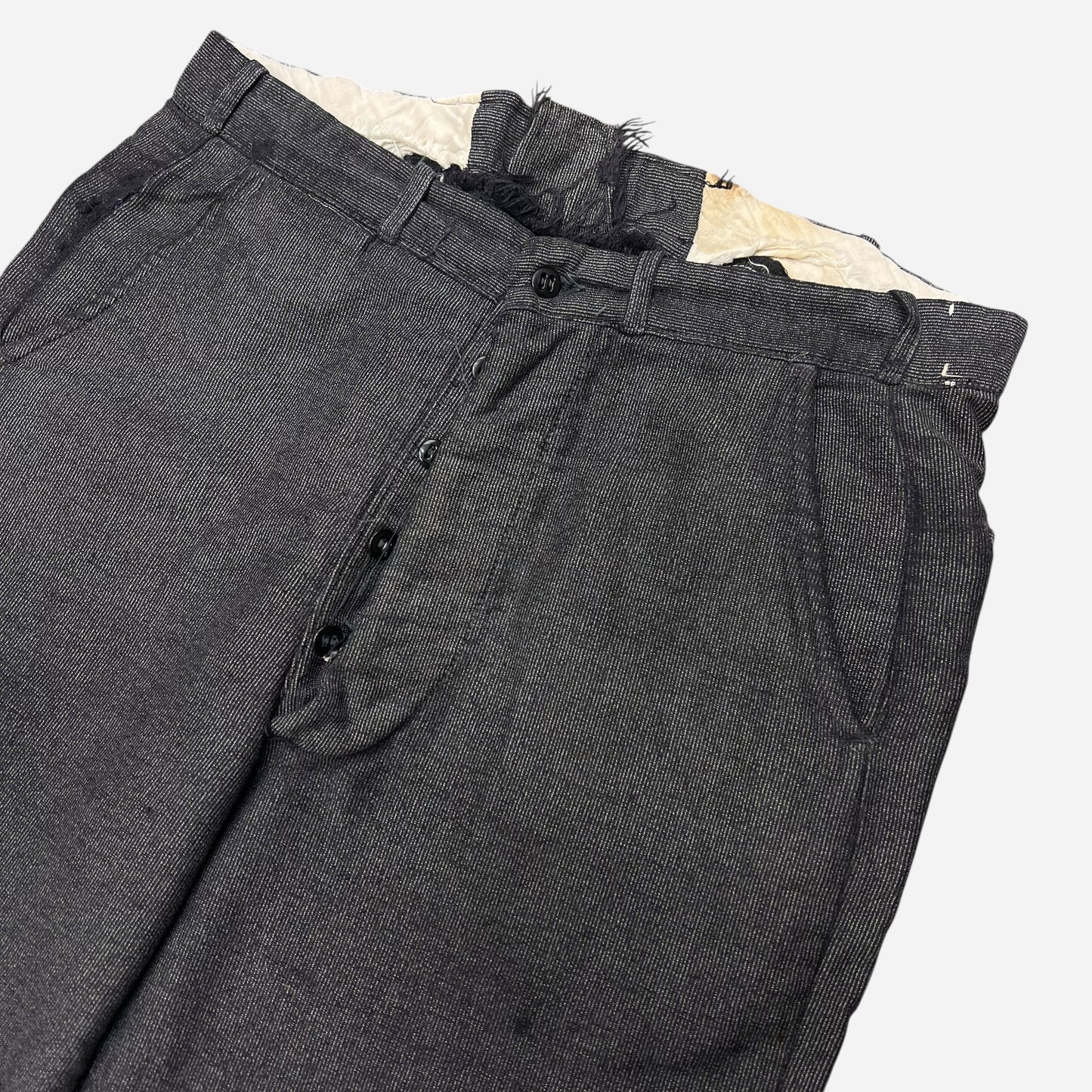 1950s Cone salt & pepper moleskin black button fly work pants (34w)