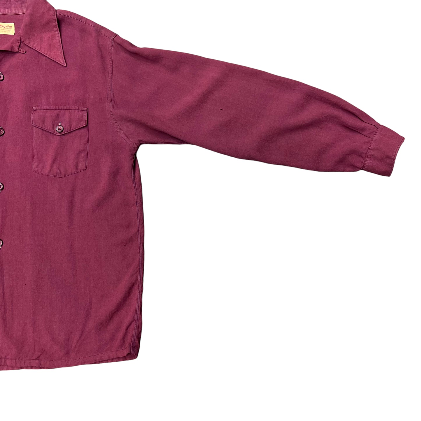 1940s Pilgrim burgundy rayon gabardine loop collar button up shirt (M)