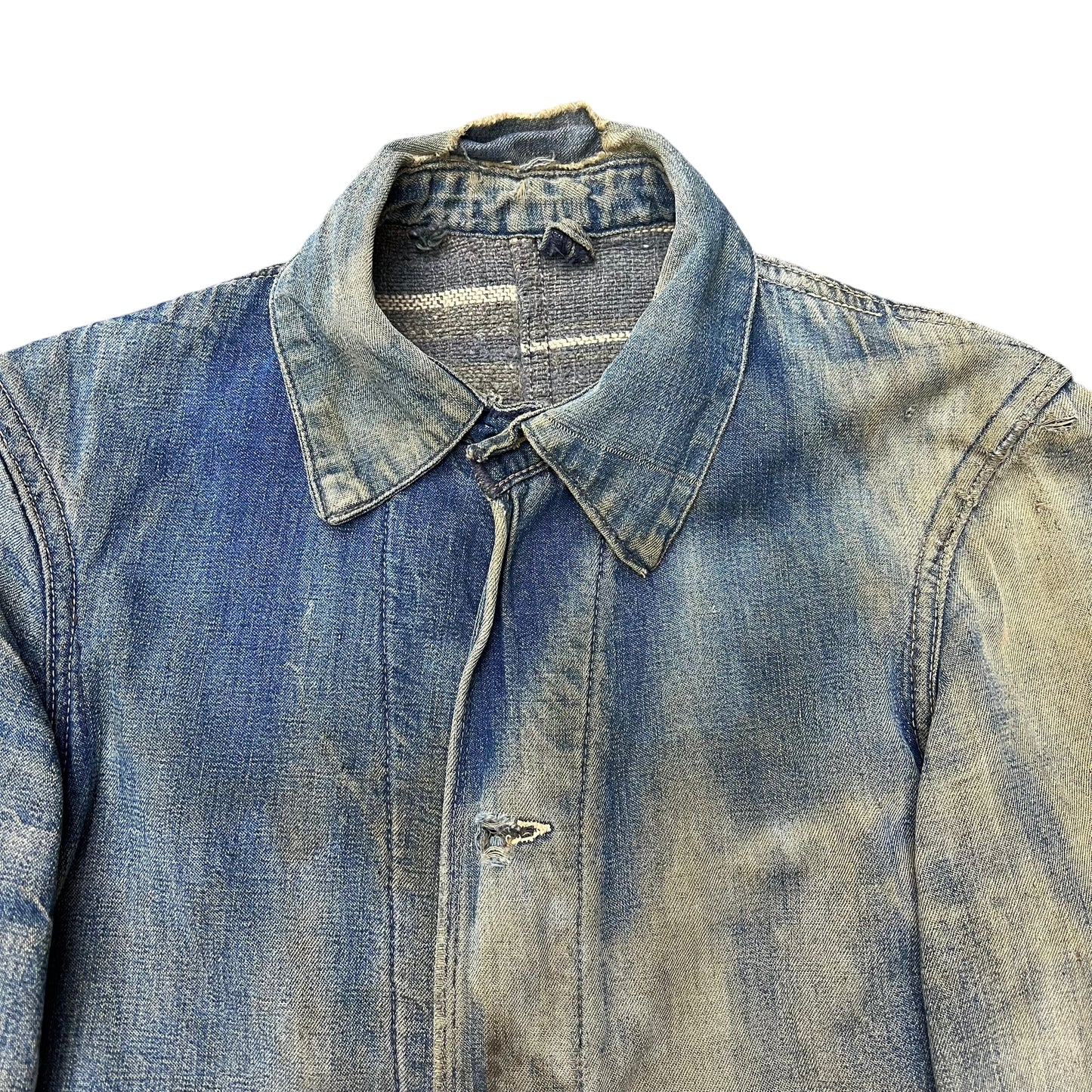 1940s Unbranded wartime denim chore coat wood button (M)