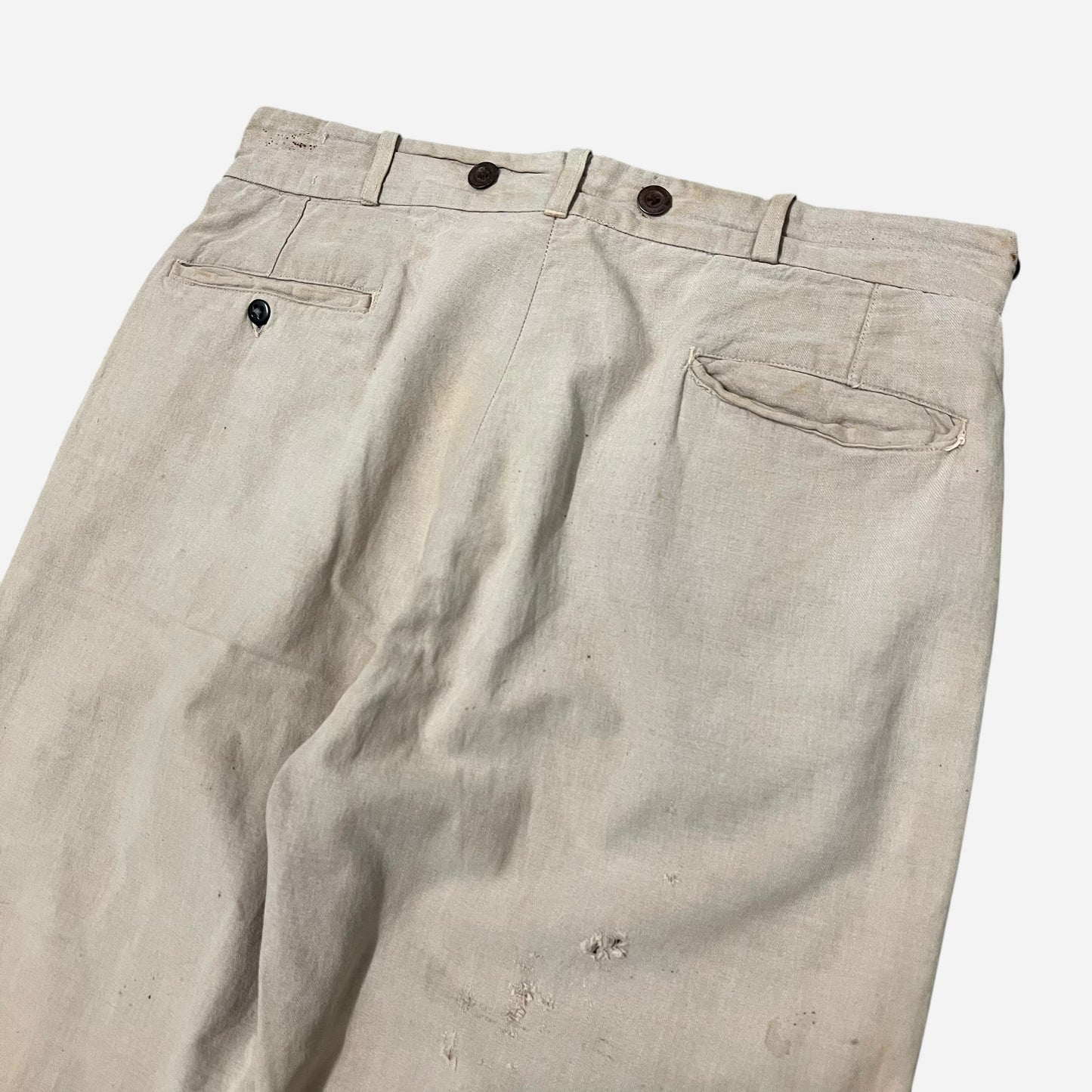 1940s Cone mills gray chambray double button work pants (34w)
