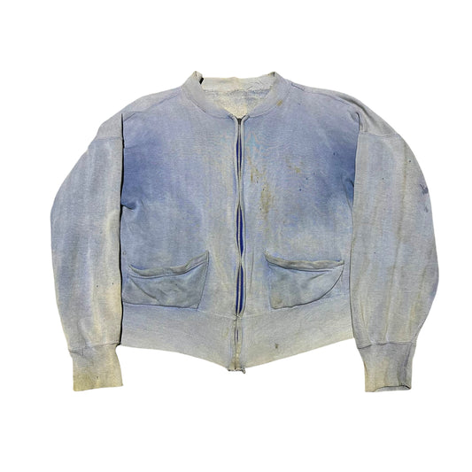 1940s 1950s Blue sun faded zip up sweatshirt (M)