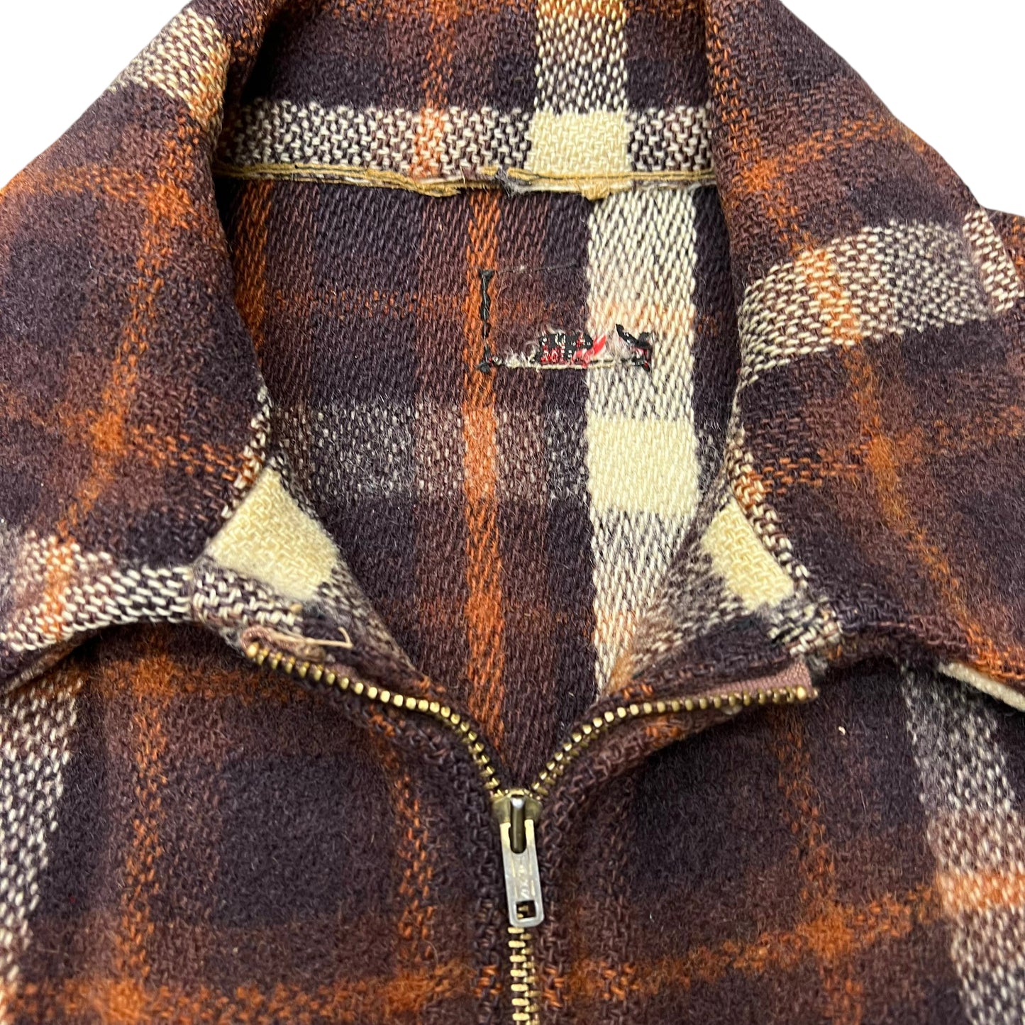 1930s Hercules plaid wool zip up jacket belt back coat (L/XL)