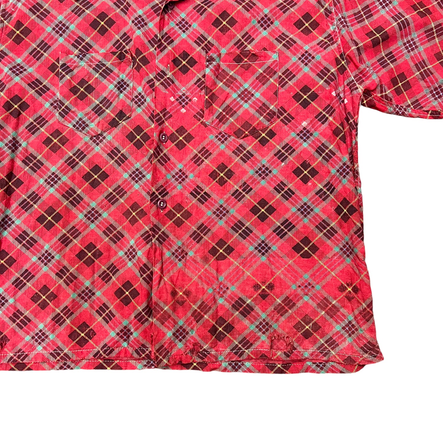 1950s Red cotton plaid loop collar shirt flannel (XL)