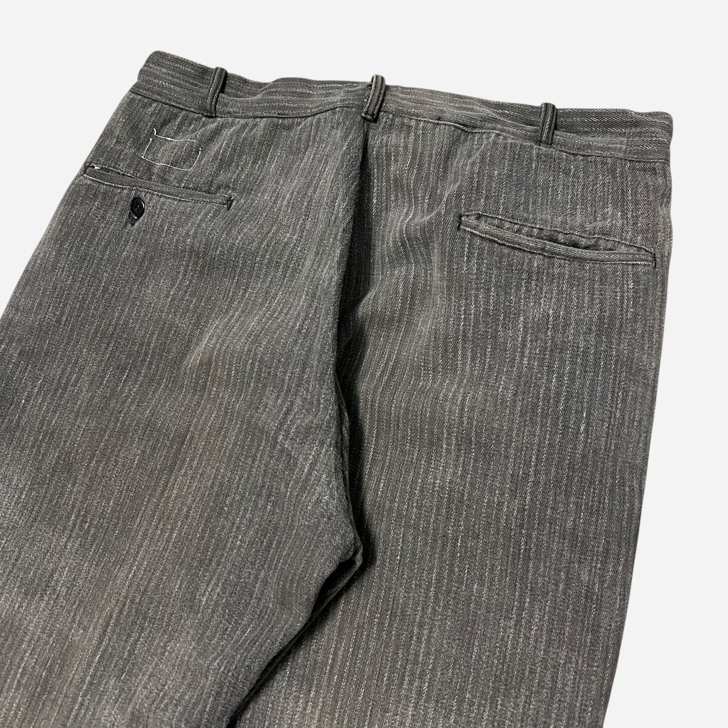 1940s Gray striped heavy cotton button fly work pants (34w)