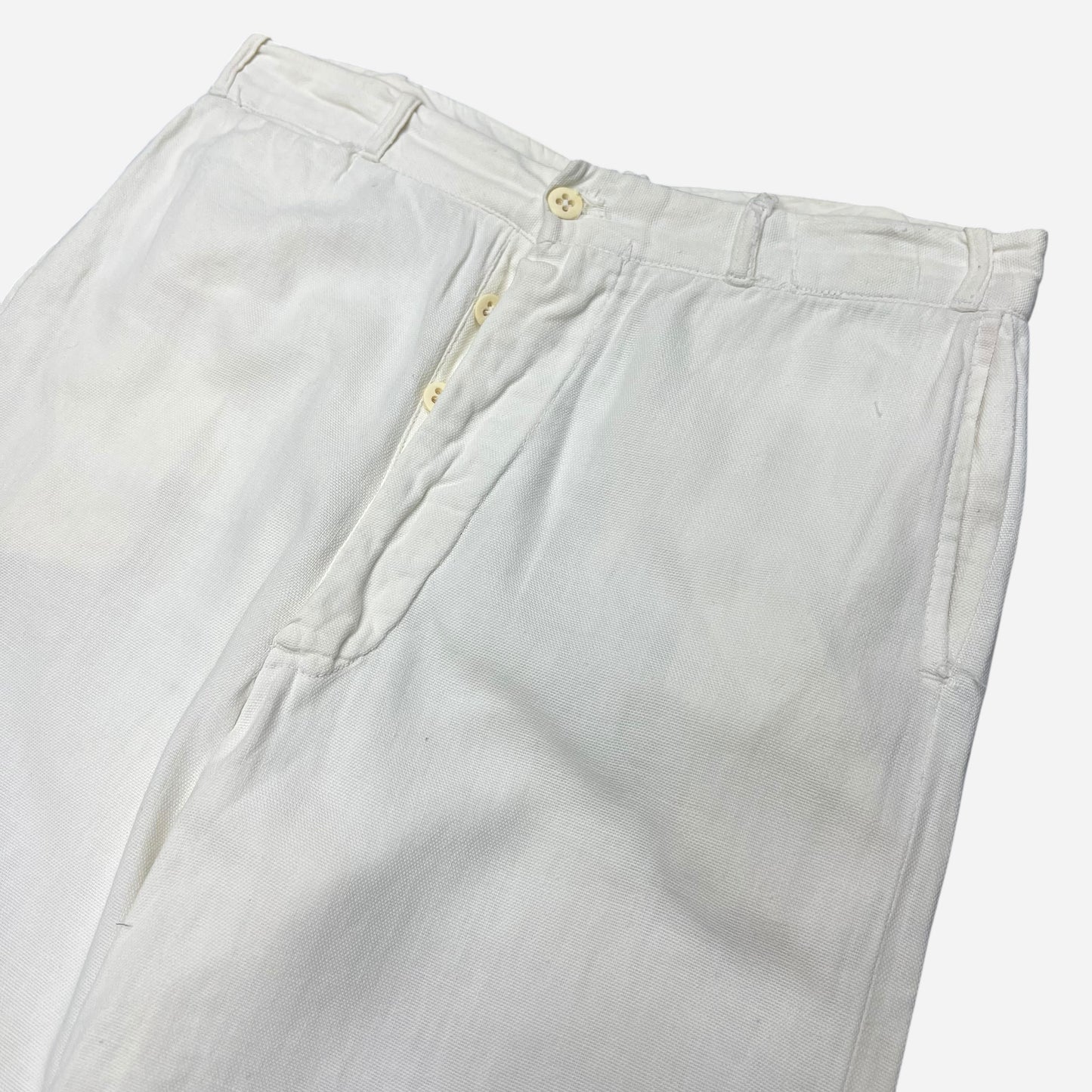 1930s White cotton button fly summer pants (29w)