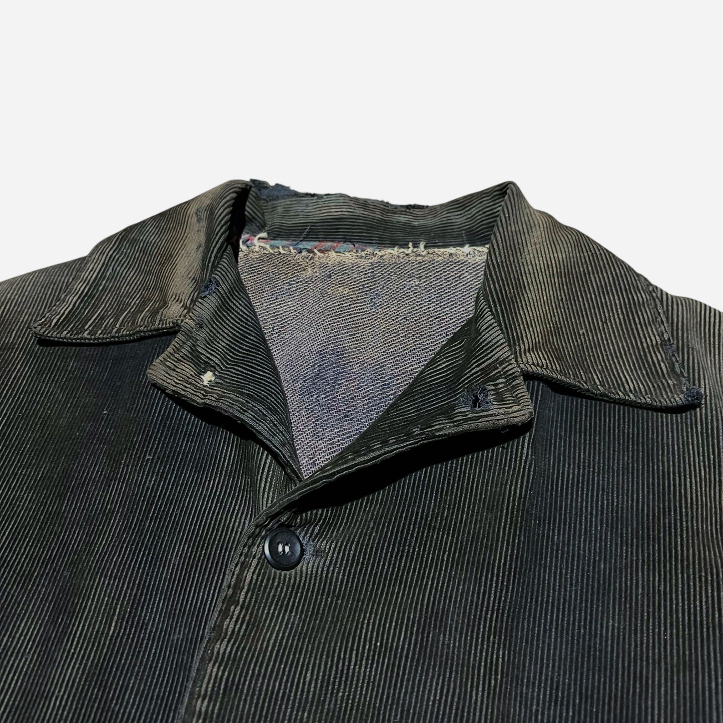 1930s Black sun faded corduroy belt back work jacket (M)
