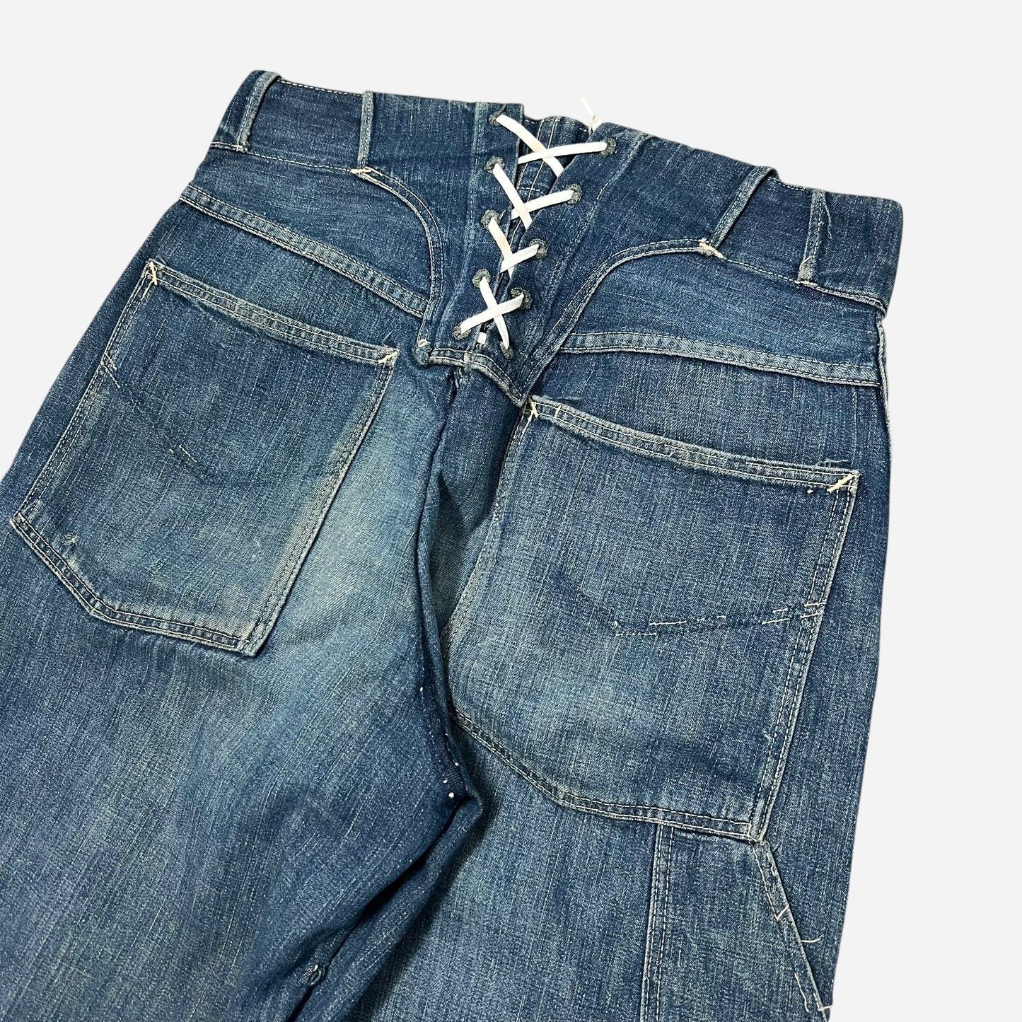 1940s The Big Favorite donut button fly lace back dark wash jeans (28w)