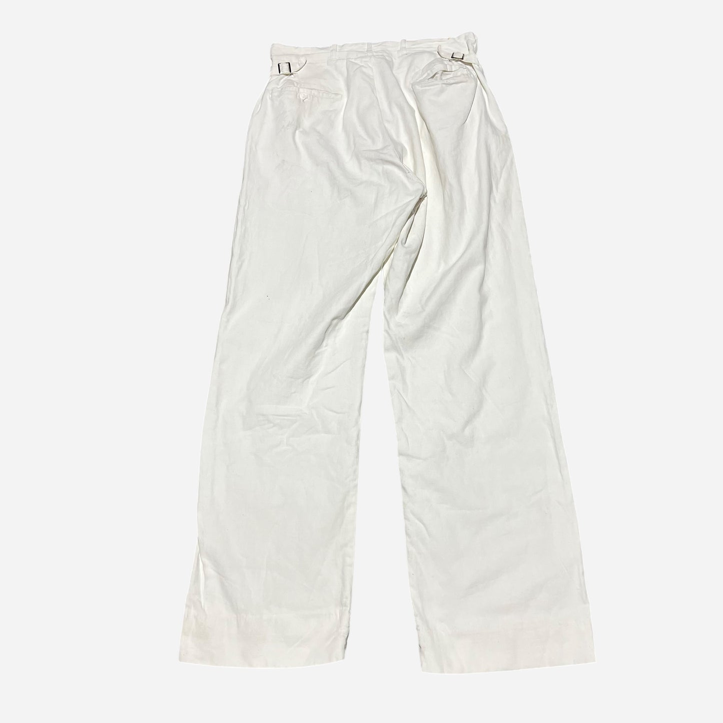 1930s White cotton double button side clasp summer pants (31w)