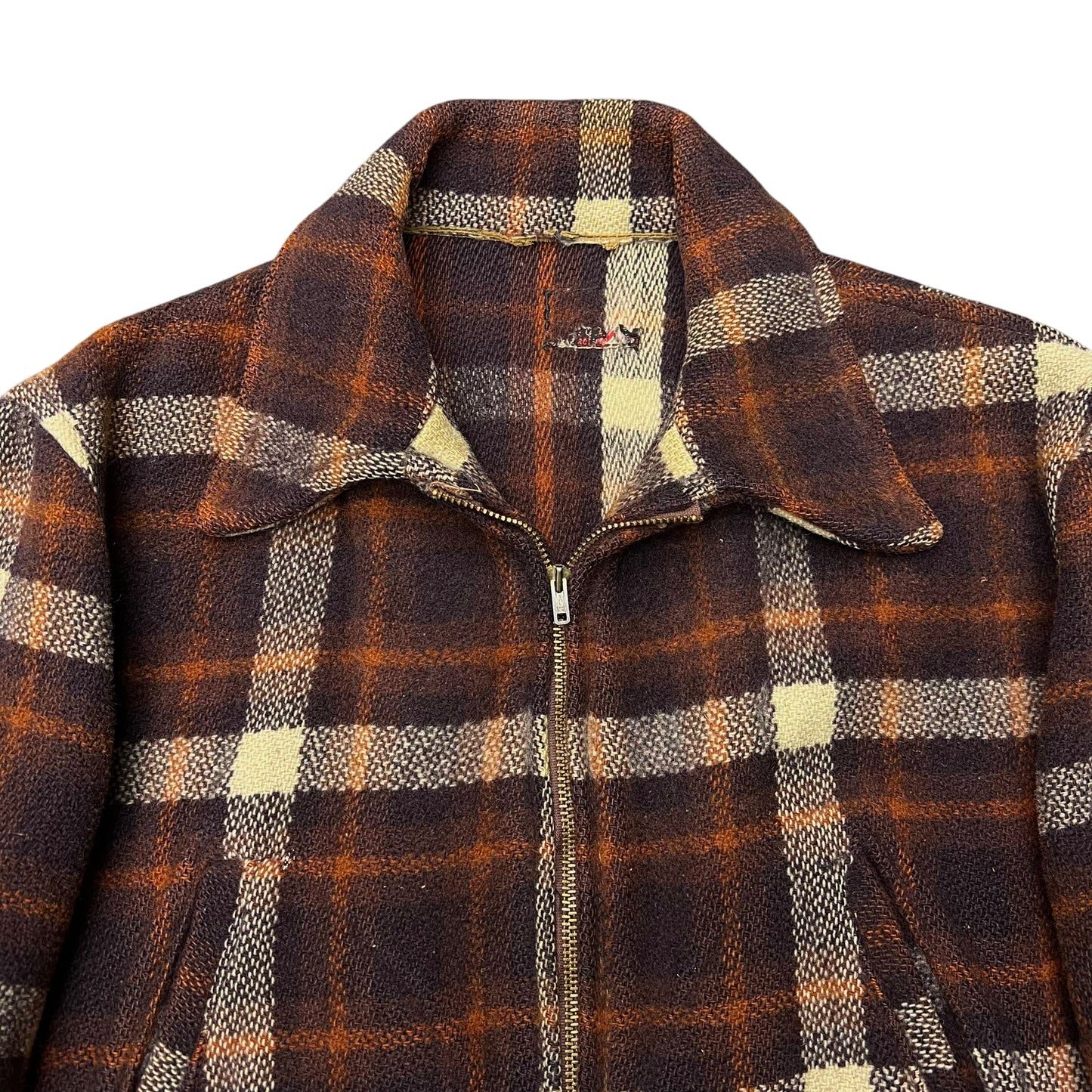 1930s Hercules plaid wool zip up jacket belt back coat (L/XL)