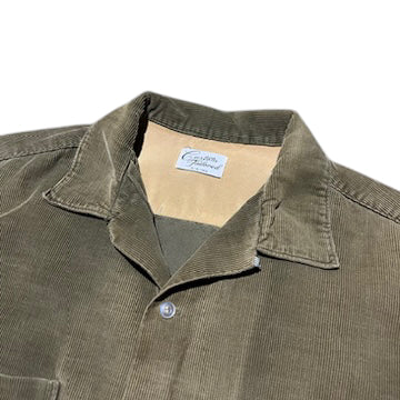1950s 1960s Green corduroy loop collar shirt (M/L)