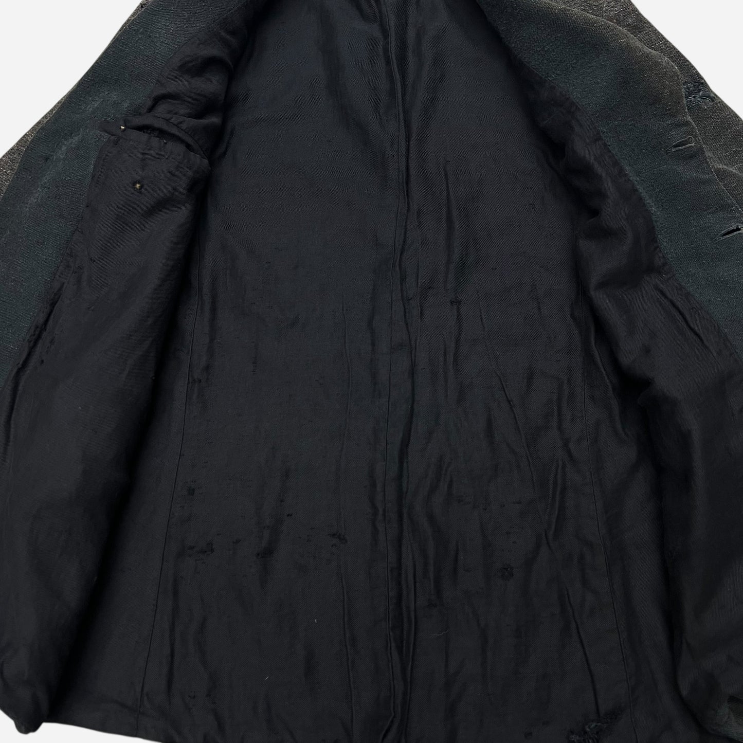 1900s 1910s Sun faded black woven wool/cotton work suit jacket (M)