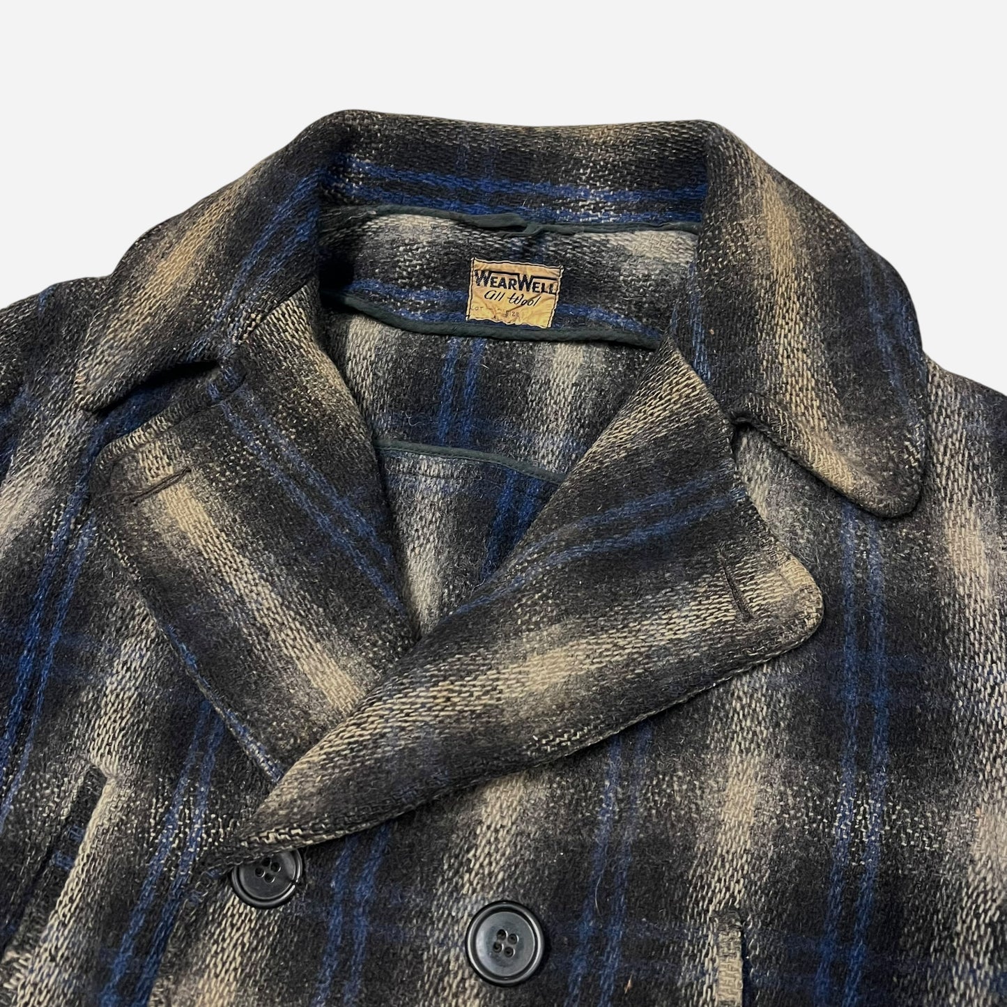 1940s Wearwell double breasted belted mackinaw wool coat (L)