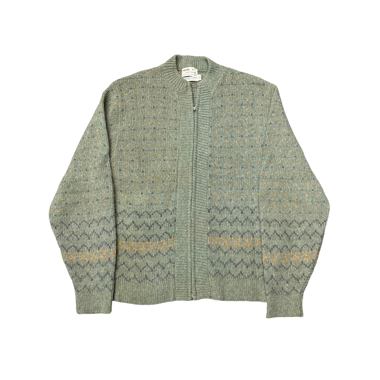 1960s Sears lambs wool & mohair green zip up cardigan (M/L)