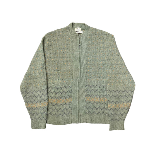 1960s Sears lambs wool & mohair green zip up cardigan (M/L)