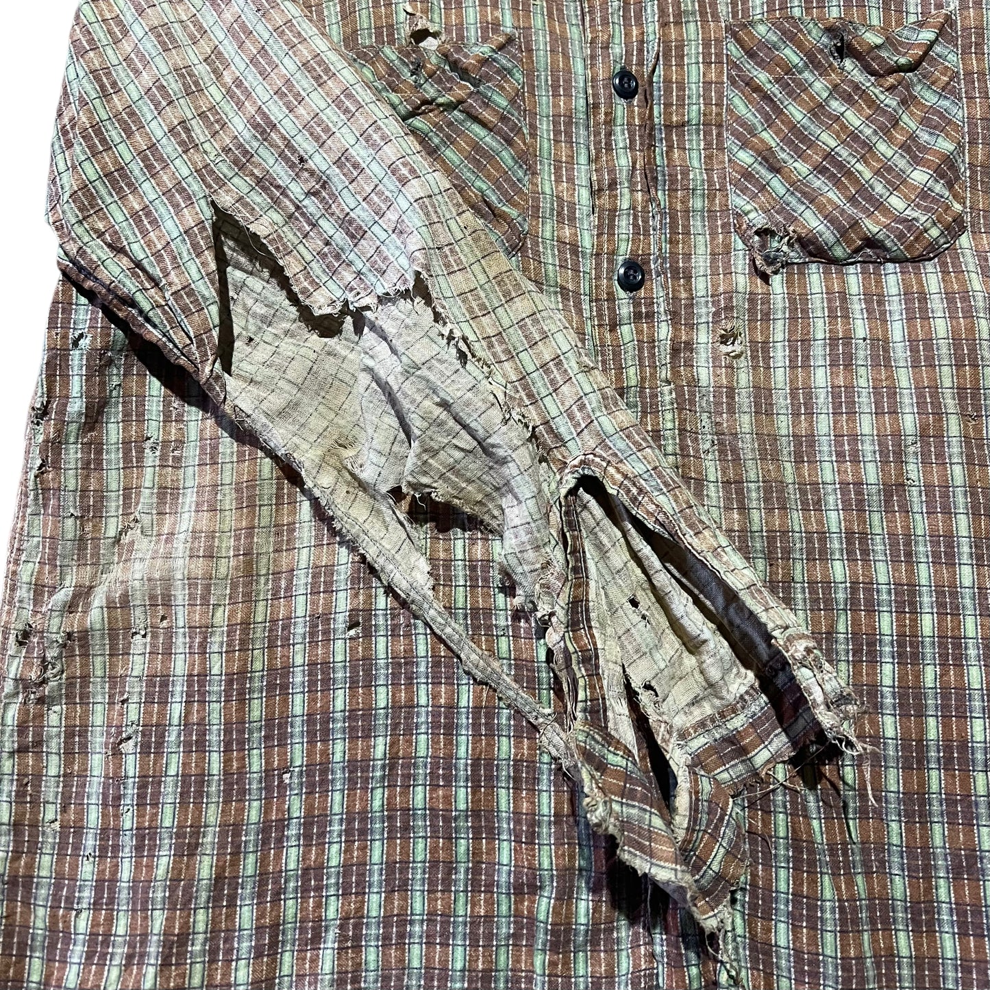 1940s Distressed cotton pattern shirt flannel (M/L)