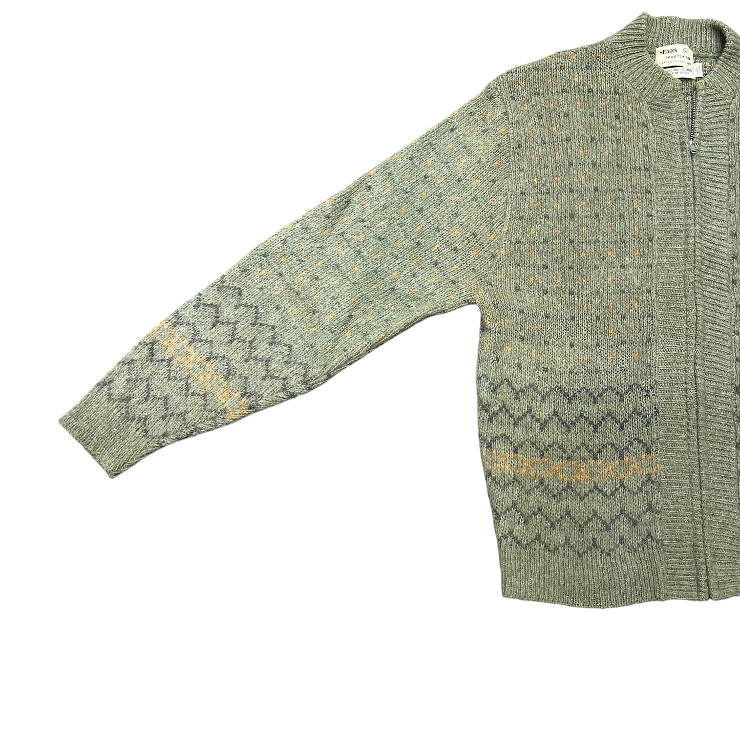 1960s Sears lambs wool & mohair green zip up cardigan (M/L)