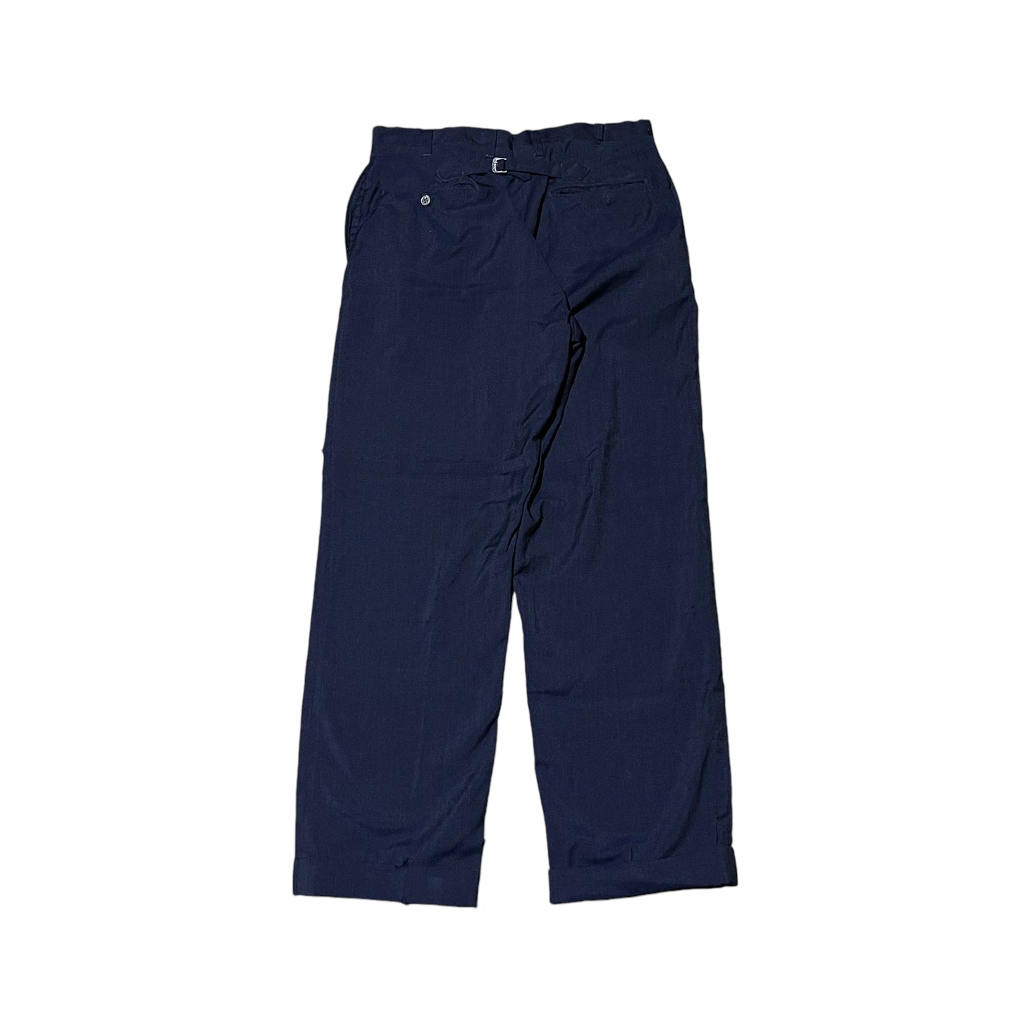 1950s Navy blue light cotton buckle back pants (32w)