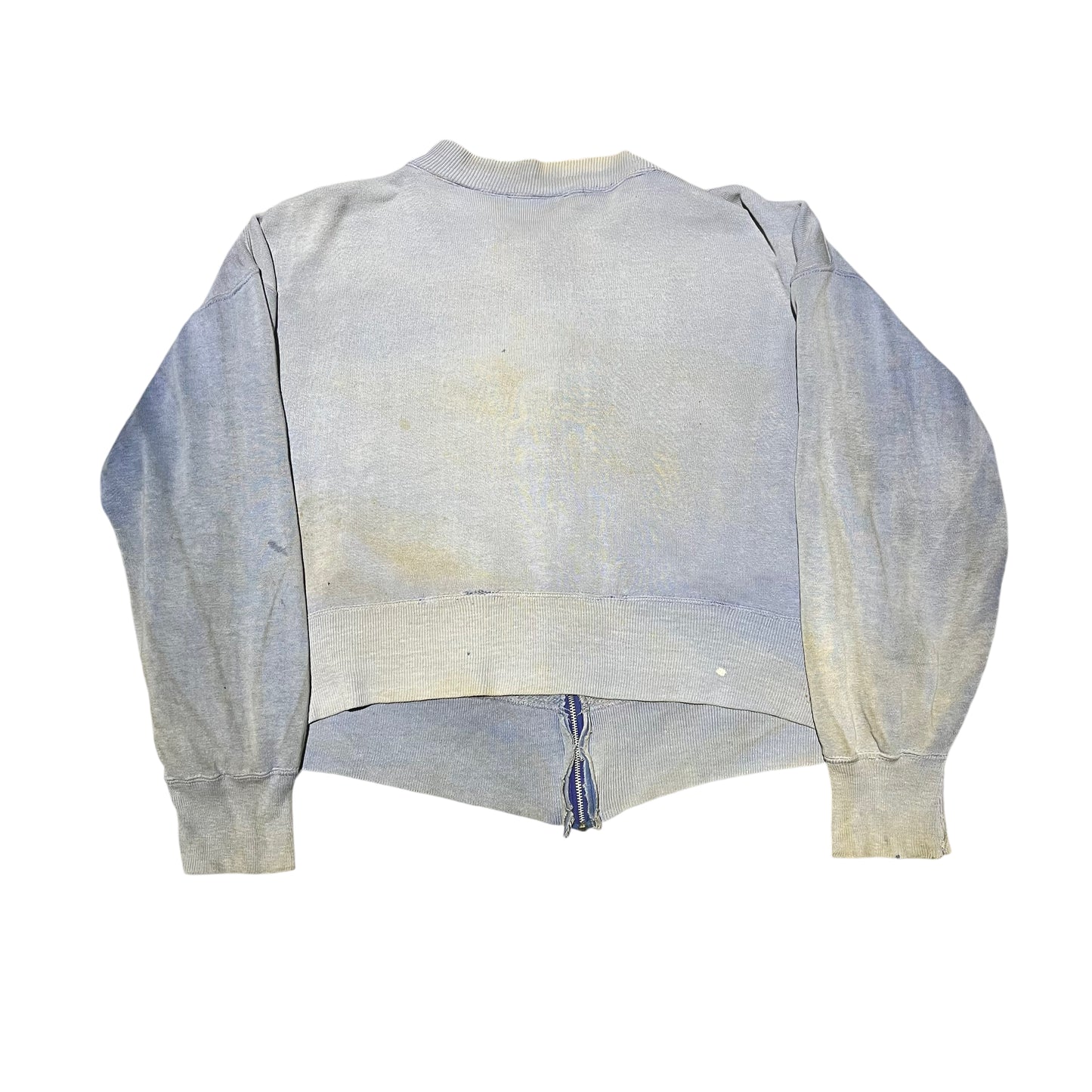 1940s 1950s Blue sun faded zip up sweatshirt (M)