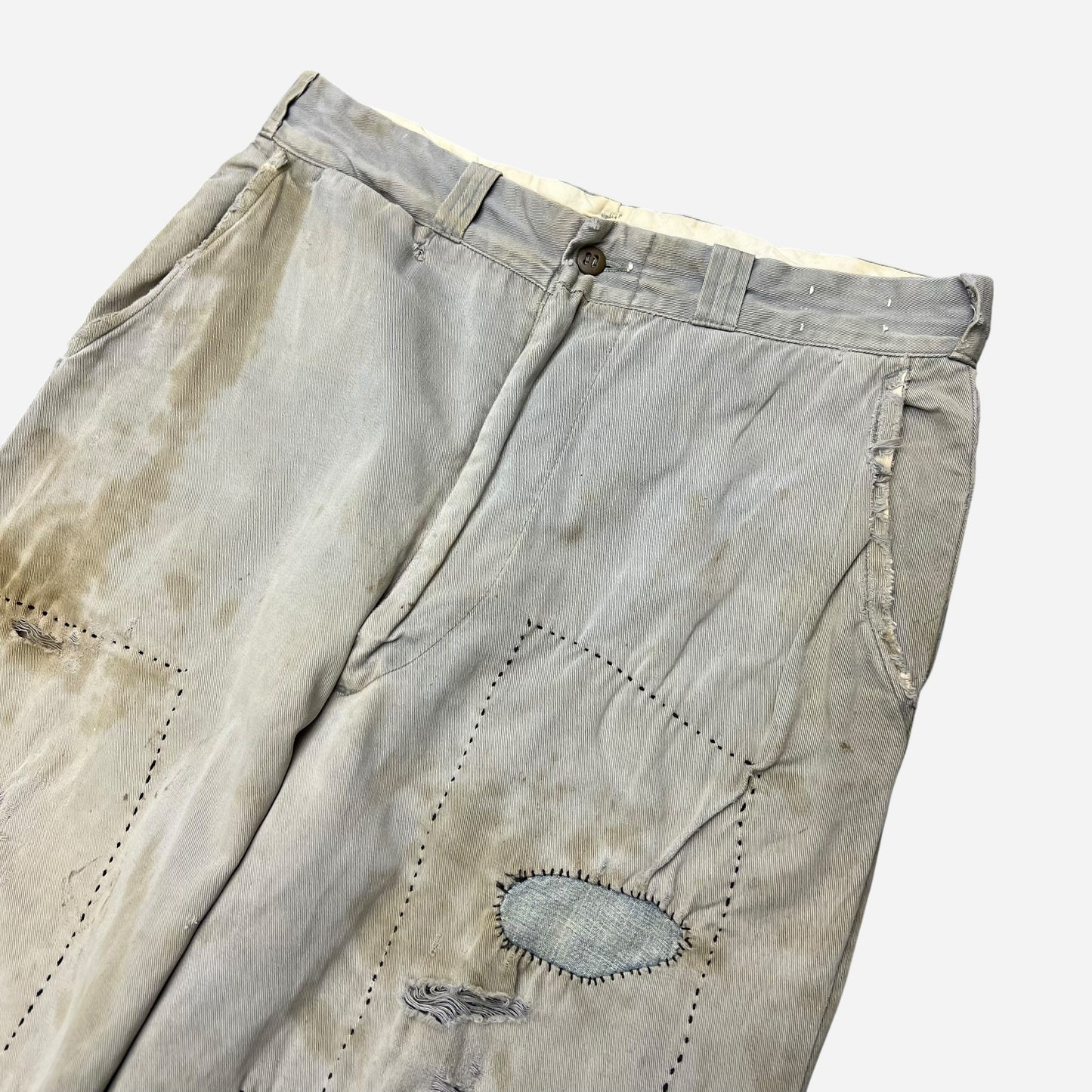 1950s Gray sail cloth repaired chino pants (30w)