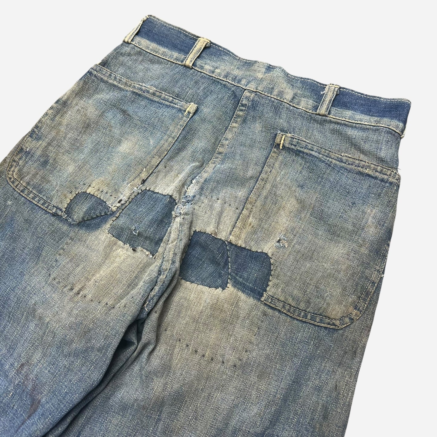 1930s 1940s Wide leg button fly denim flared jeans (25w)