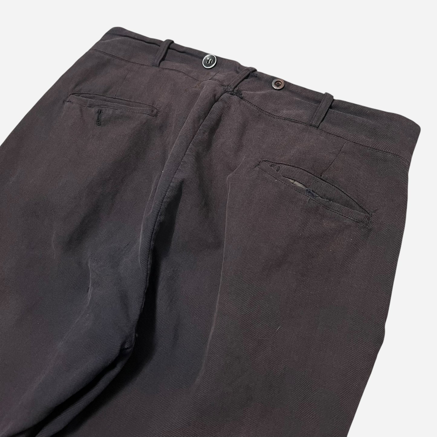 1910s 1920s Sun faded purple double button front cotton work pants (31w)
