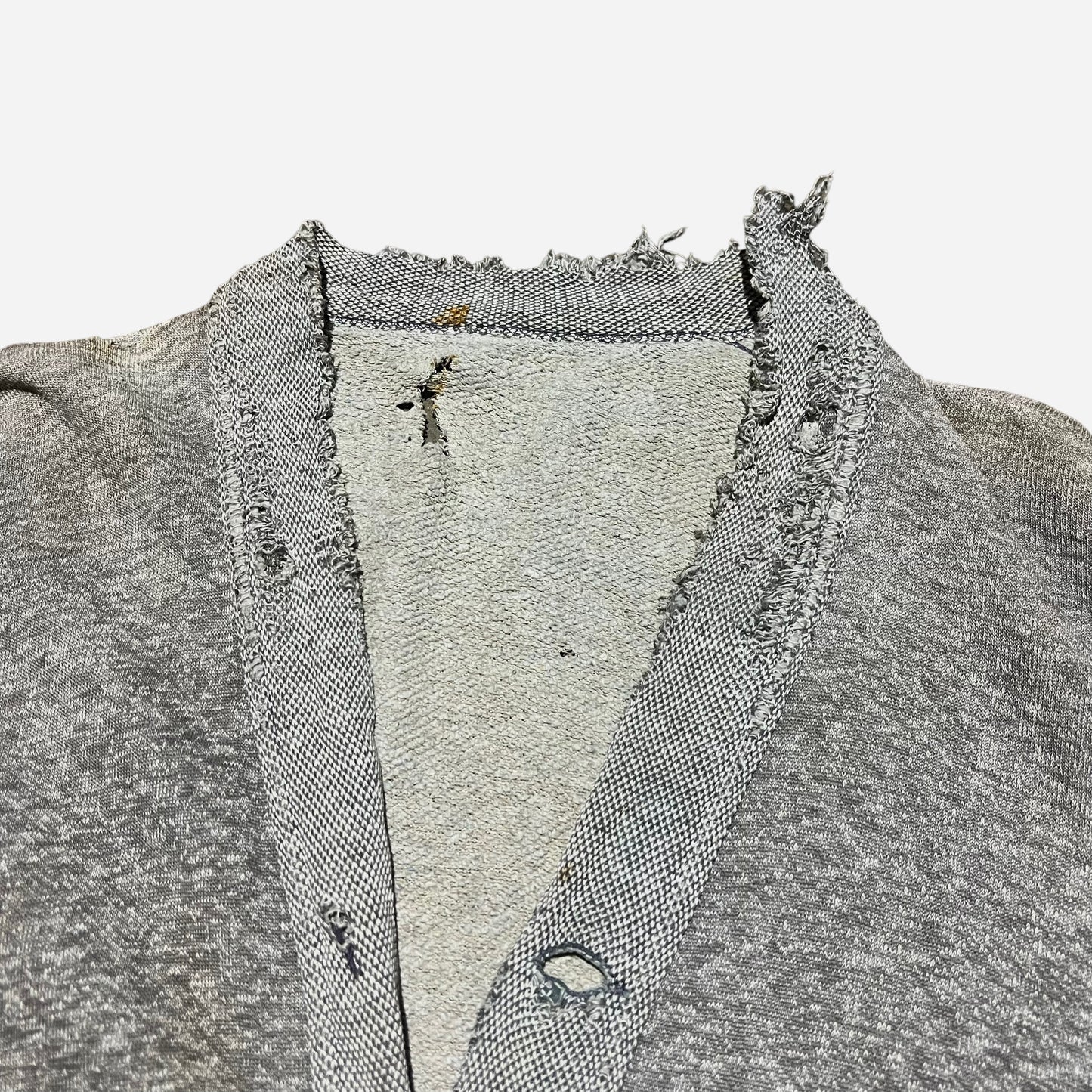 1940s Salt and pepper cotton cardigan denim repairs (L)