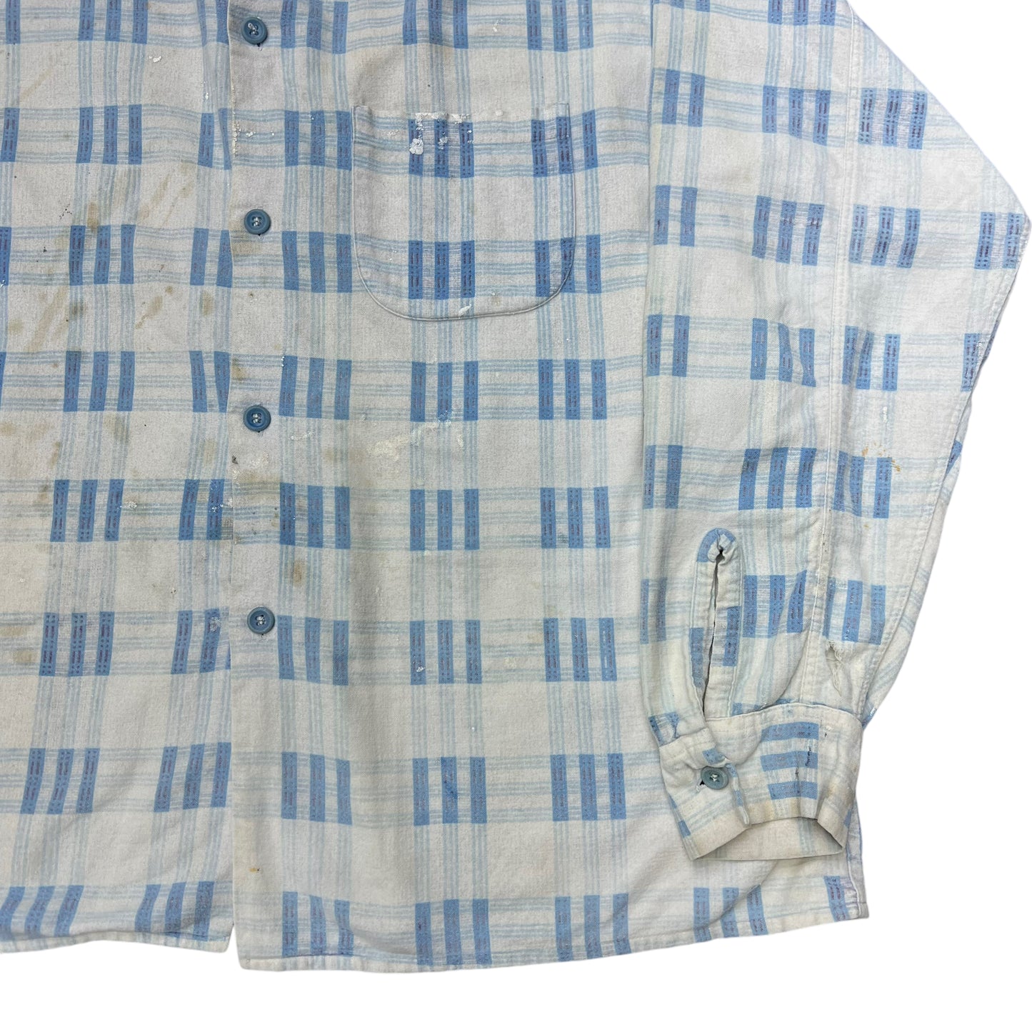 1950s Cotton printed pattern flannel loop collar shirt (XL)