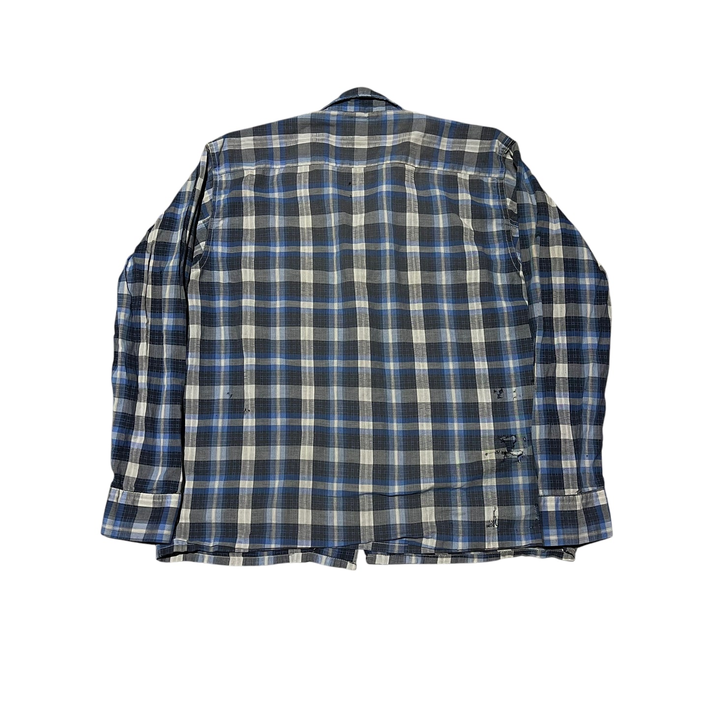 1950s Dan River cotton blue shadow plaid loop collar shirt (M)
