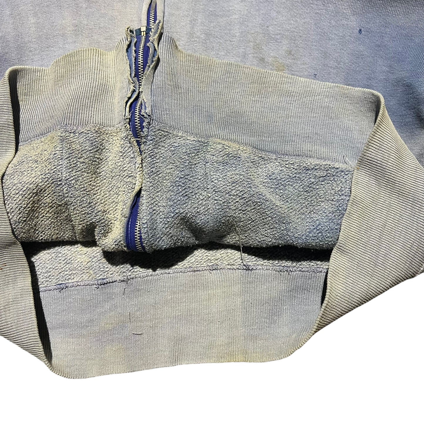 1940s 1950s Blue sun faded zip up sweatshirt (M)