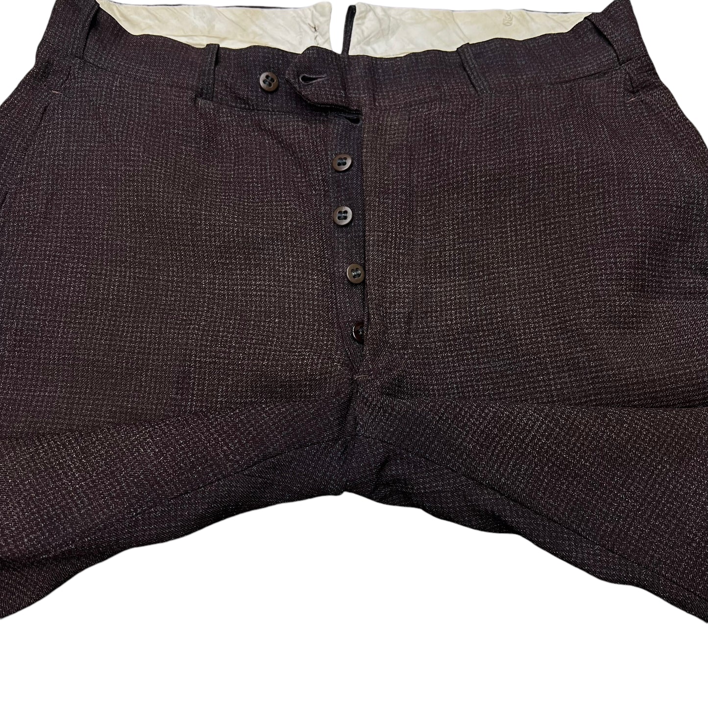 1930s NRA brown faded cotton/wool blend fleck pattern pants (34w)
