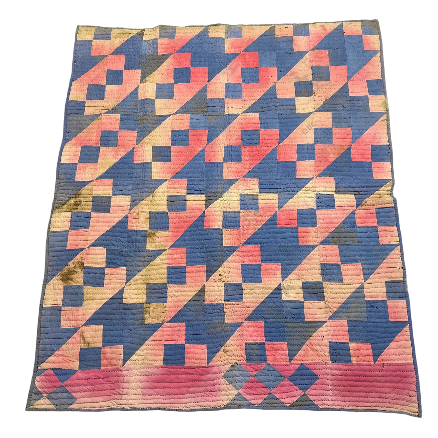 1920s-1930s Faded red & blue quilt (84”x72”)