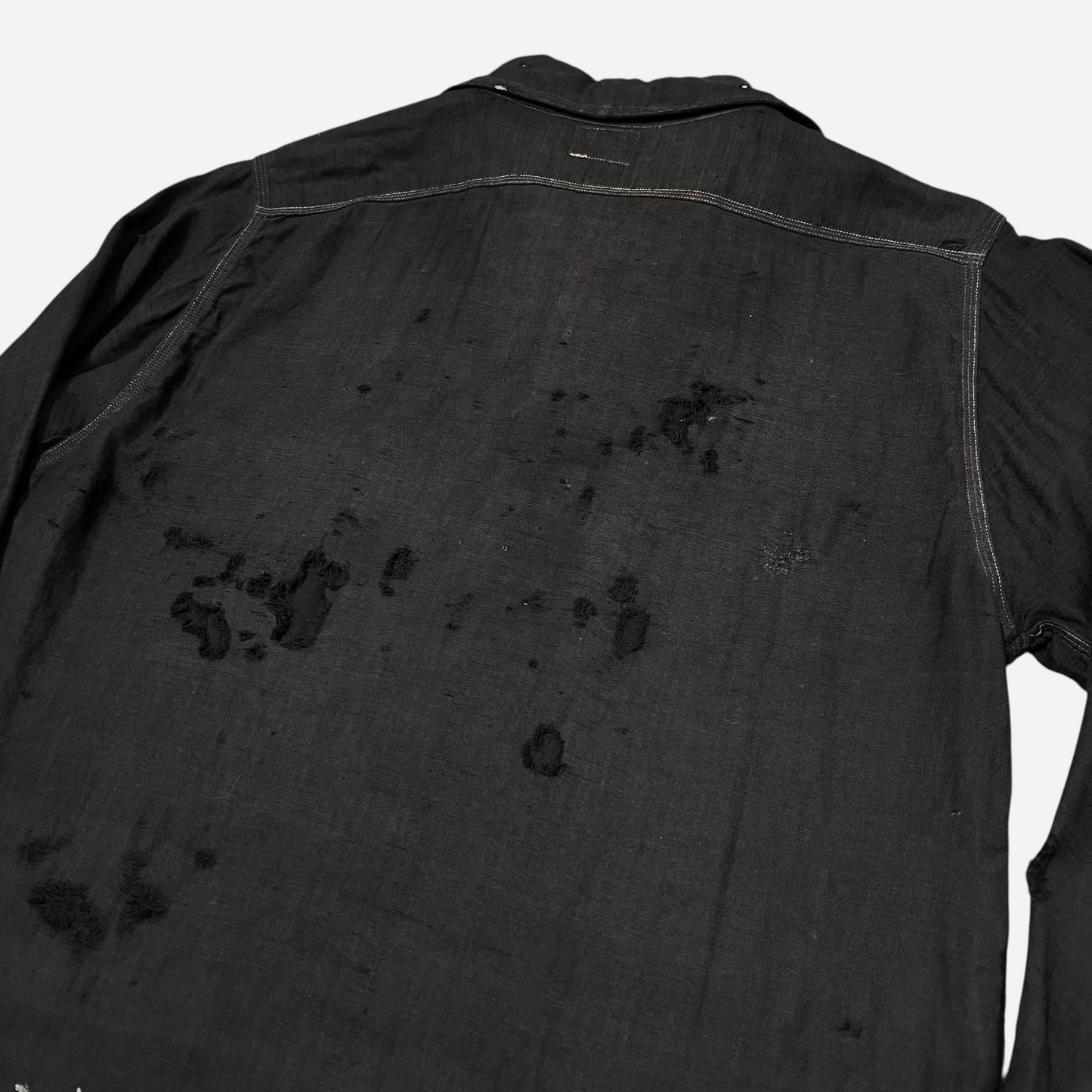 1910s 1920s Black cotton chinstrap pullover work shirt paint splatter (M)