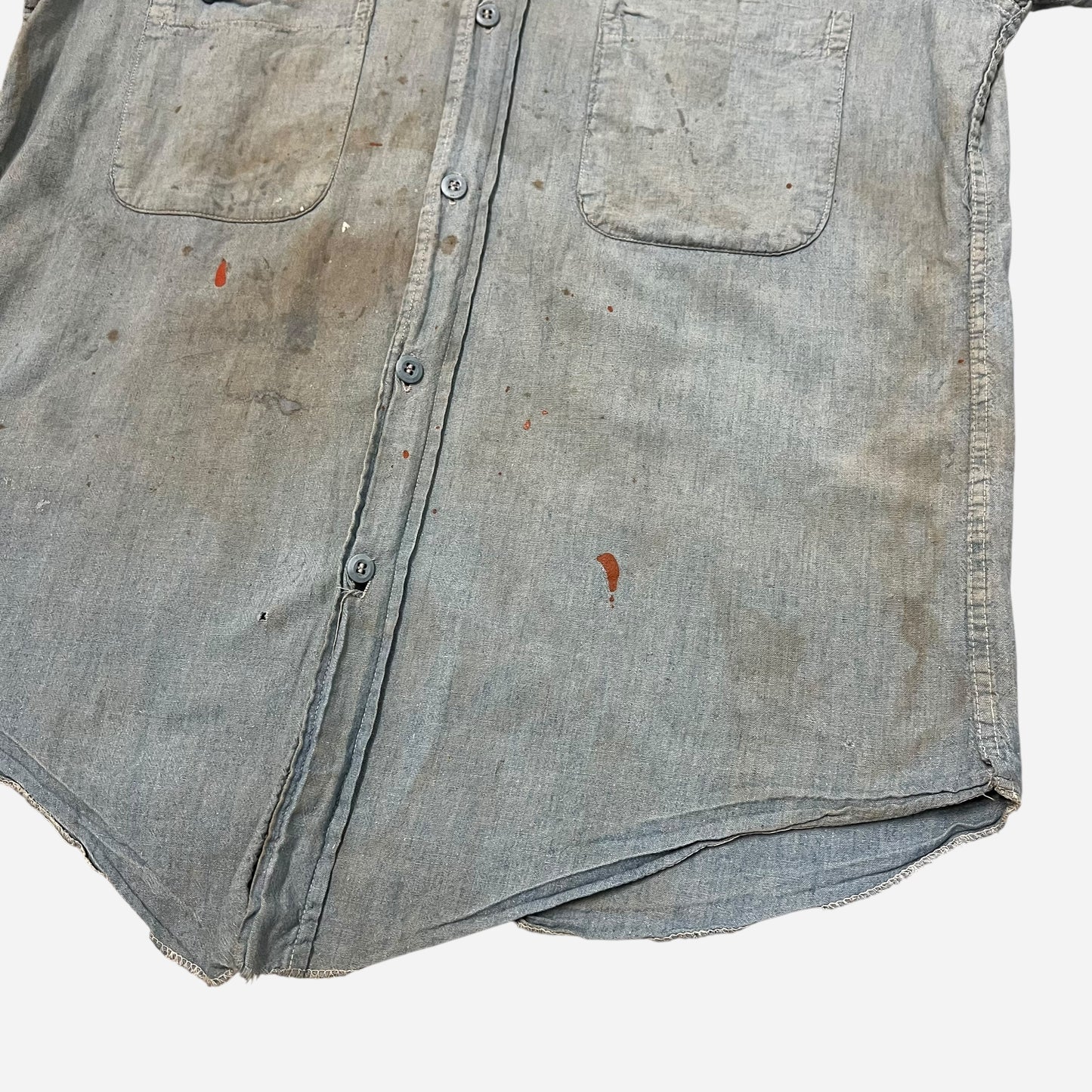 1940s WWII USN stenciled paint splatter chambray shirt (S/M)