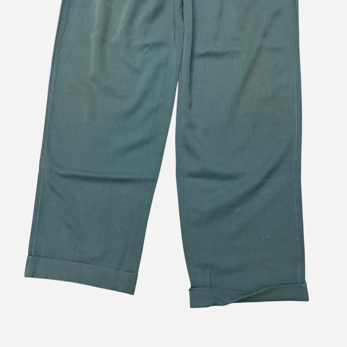 1940s 1950s Green gabardine pleated drop loop pants (34w)