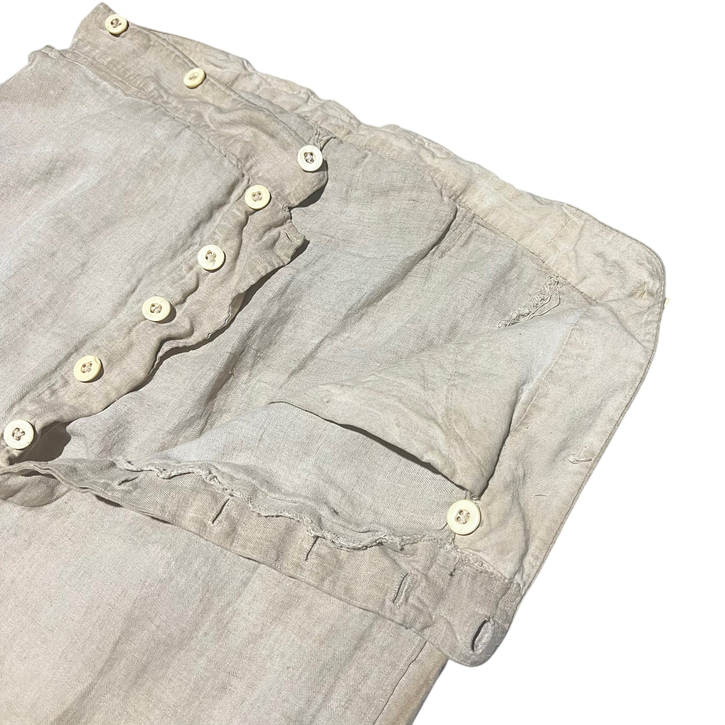 1870s-1880s Linen cinch back button fly work pants (38w)